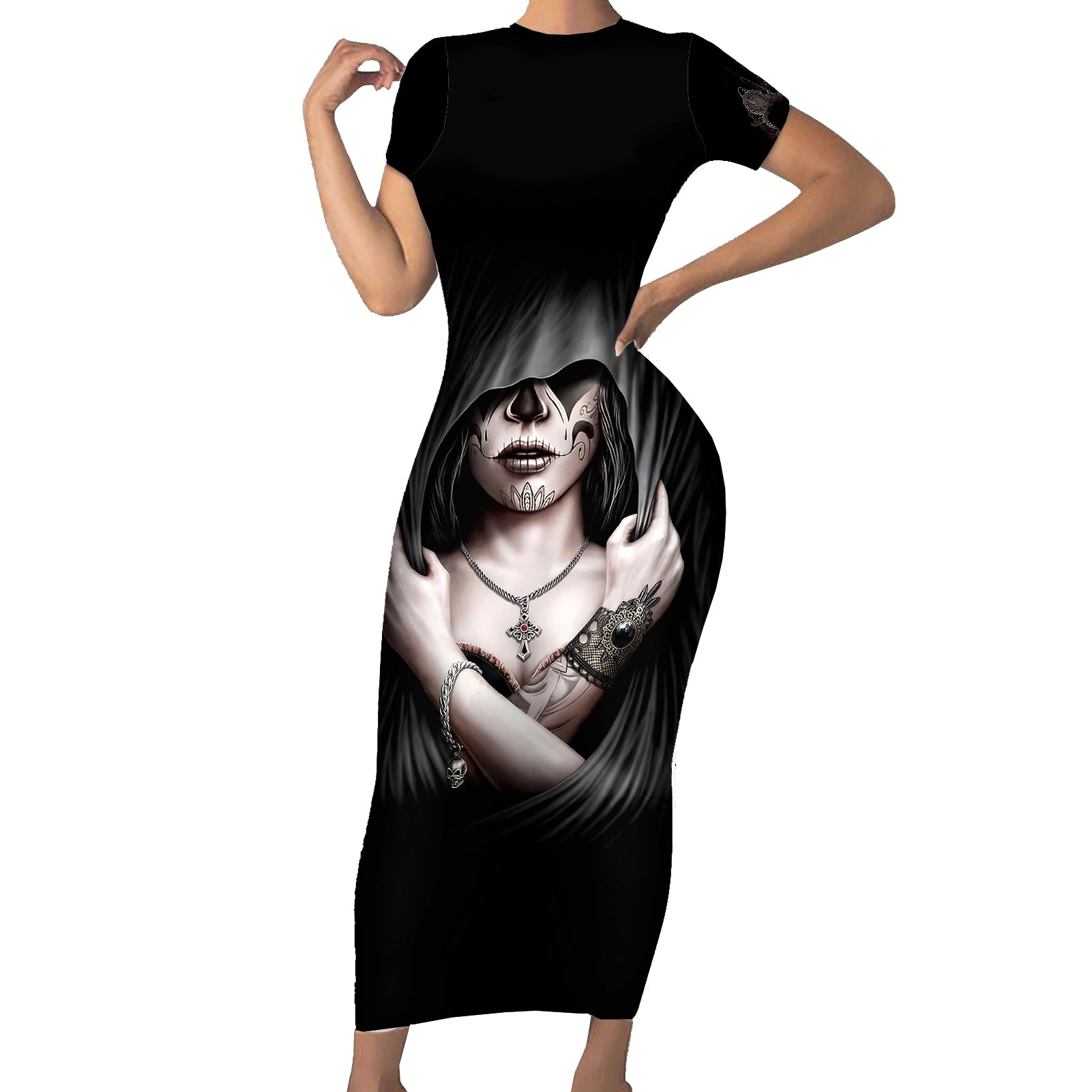 skull-short-sleeve-bodycon-dress-girl-day-of-the-dead