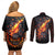 skull-couples-matching-off-shoulder-short-dress-and-long-sleeve-button-shirts-flame-skull-lava-inside