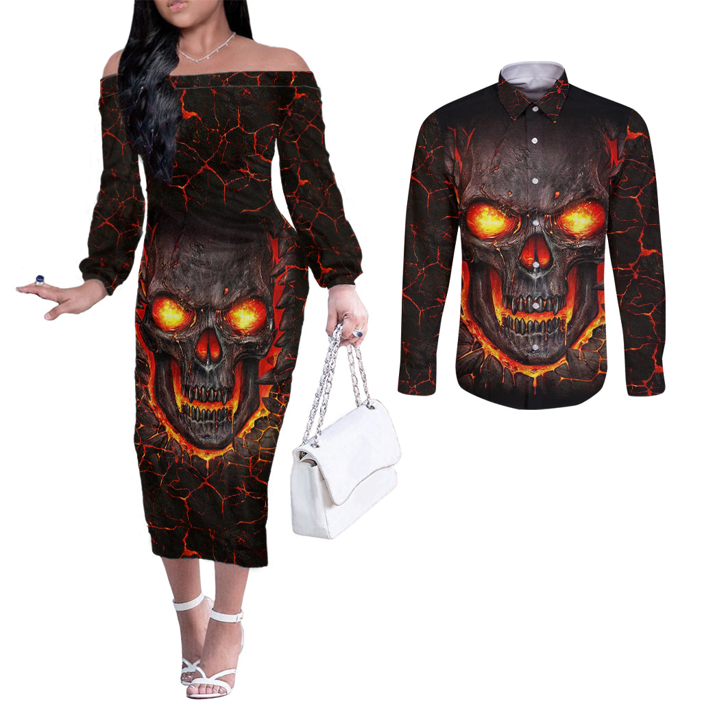 skull-couples-matching-off-the-shoulder-long-sleeve-dress-and-long-sleeve-button-shirts-flame-skull-lava-inside