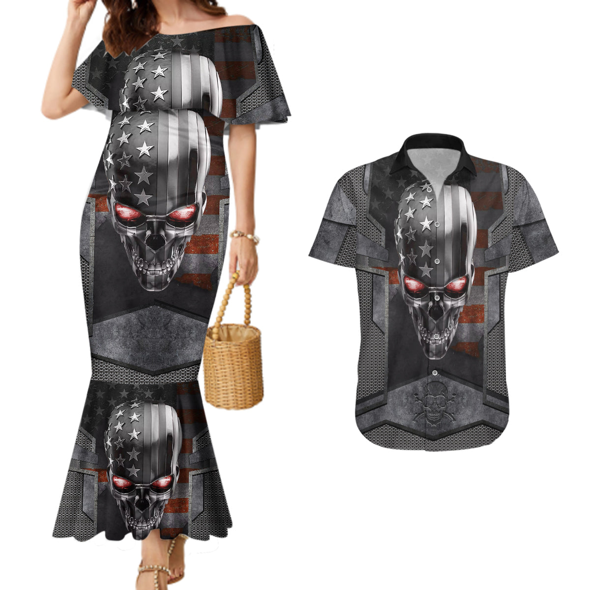 skull-couples-matching-mermaid-dress-and-hawaiian-shirt-metal-head-skull-american