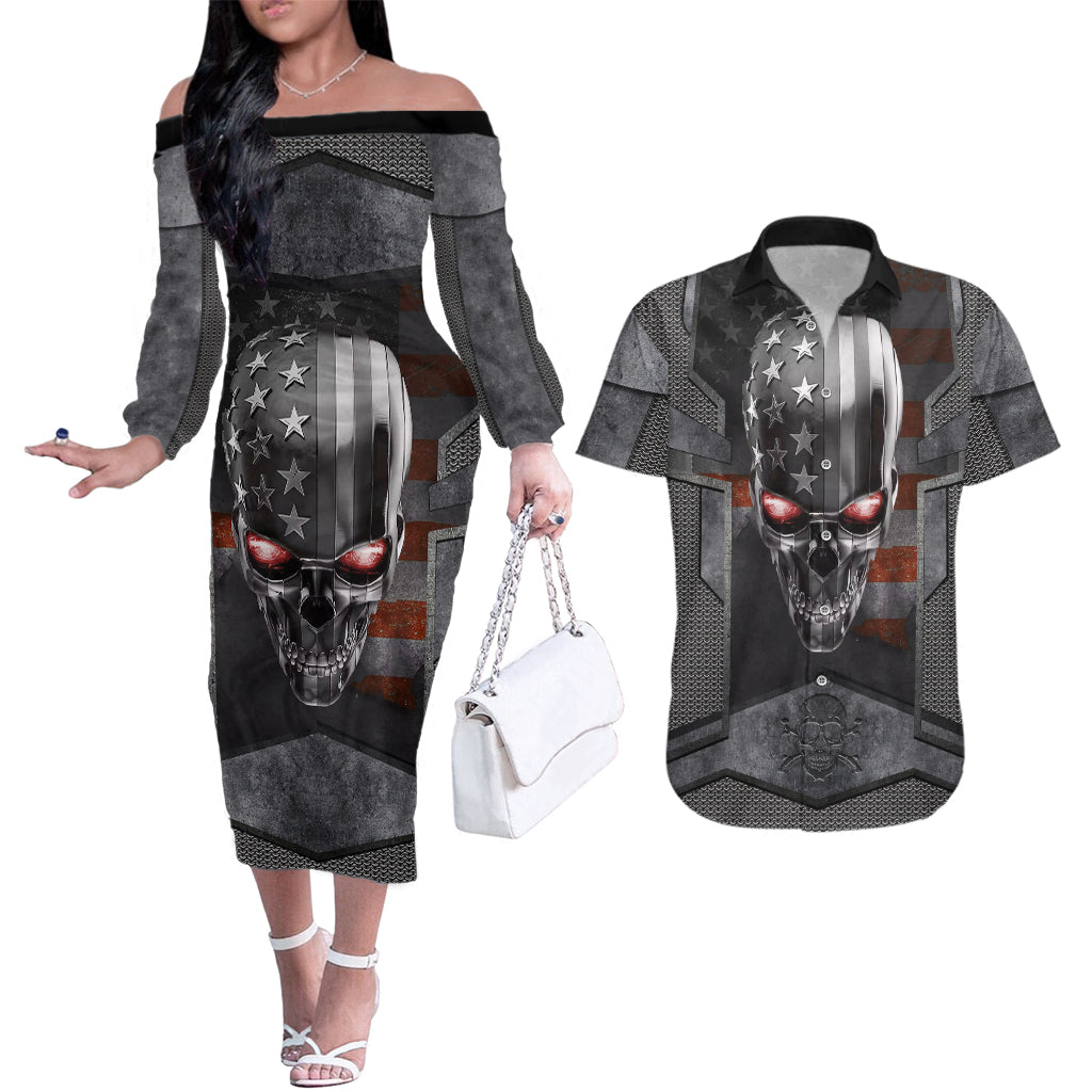 skull-couples-matching-off-the-shoulder-long-sleeve-dress-and-hawaiian-shirt-metal-head-skull-american