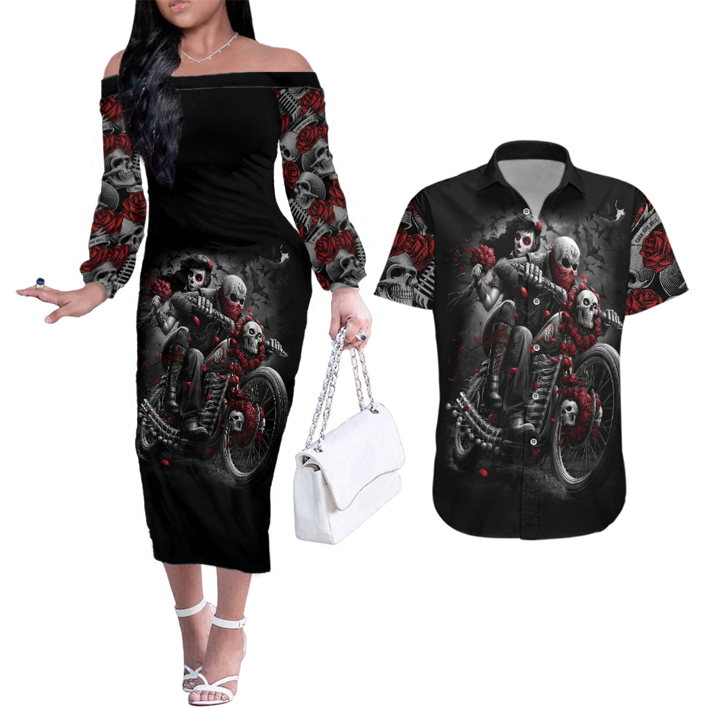 skull-couples-matching-off-the-shoulder-long-sleeve-dress-and-hawaiian-shirt-riding-motocycle-girl-rose