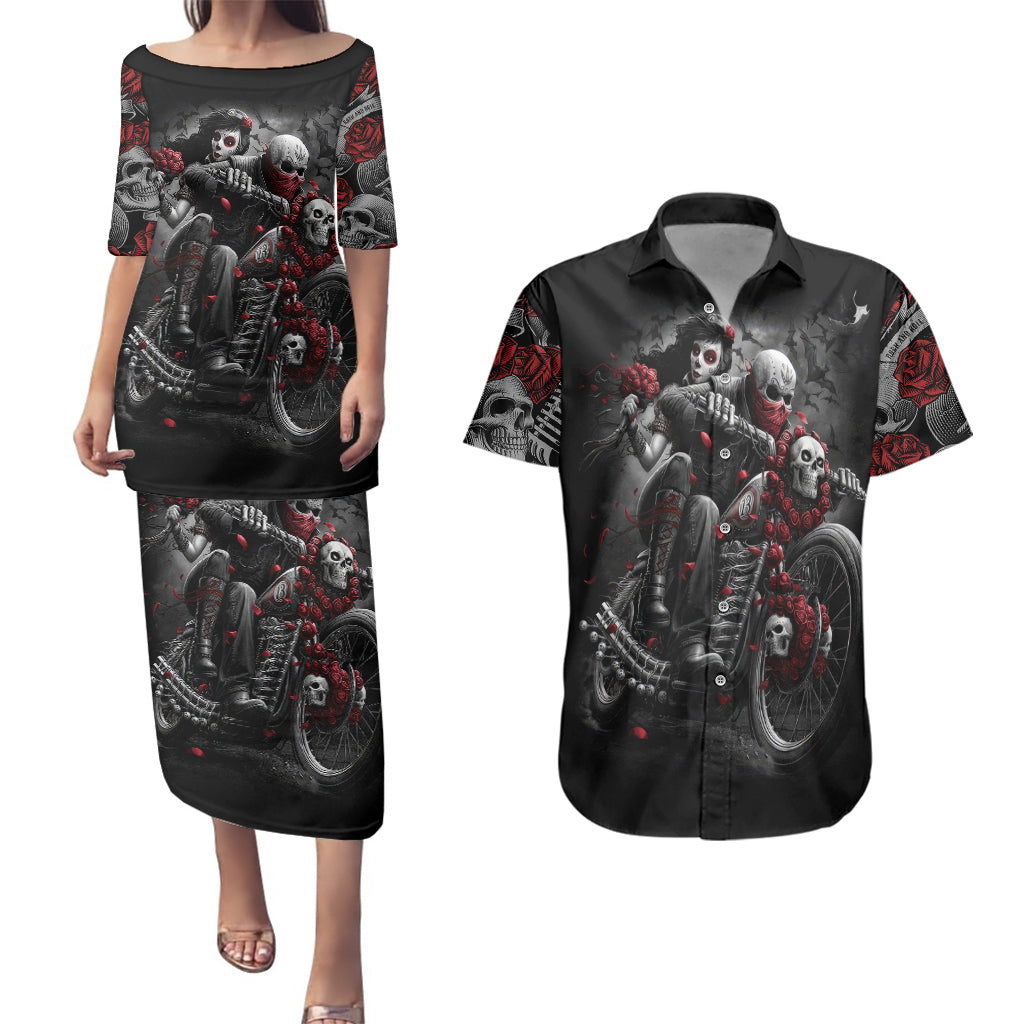 skull-couples-matching-puletasi-dress-and-hawaiian-shirt-riding-motocycle-girl-rose