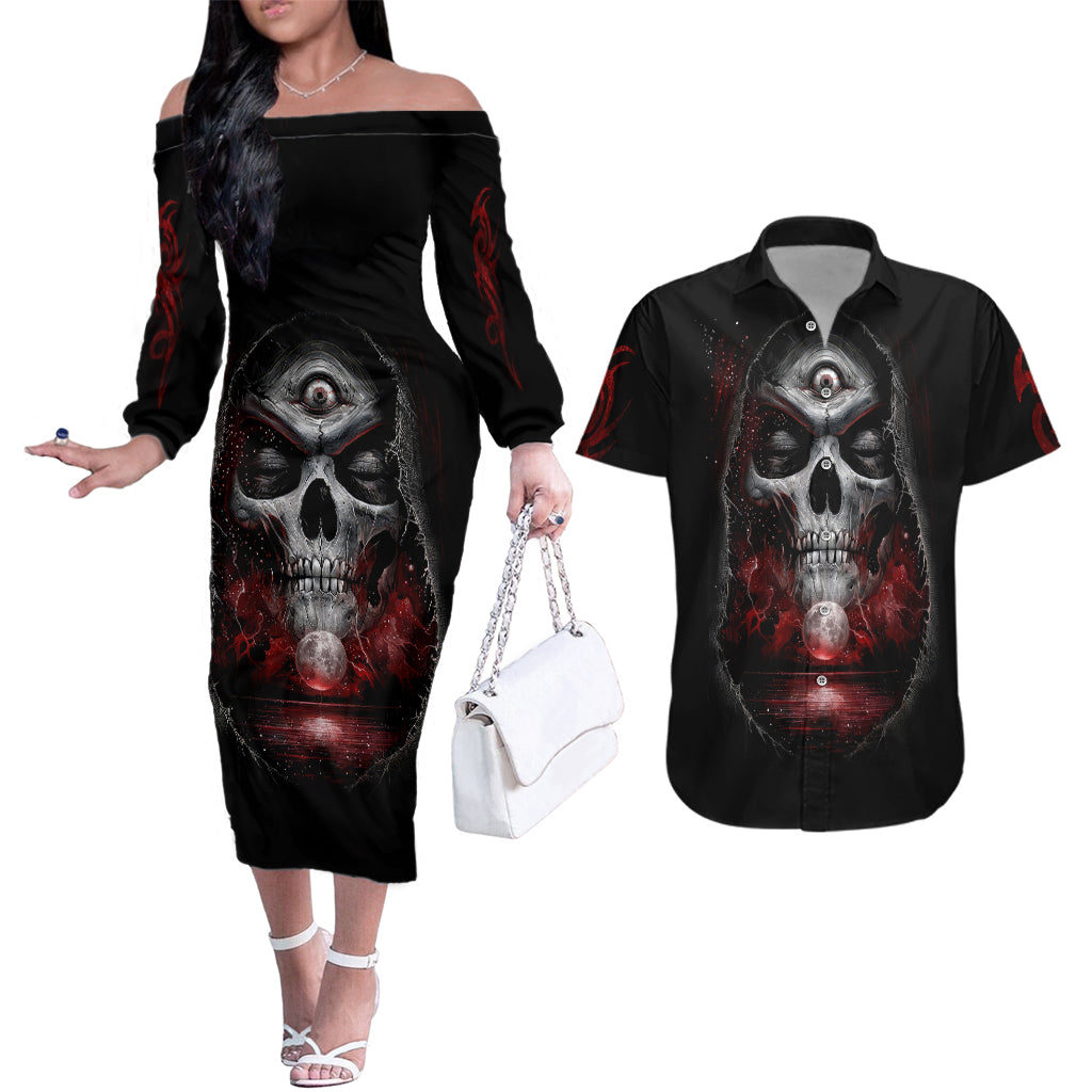 skull-couples-matching-off-the-shoulder-long-sleeve-dress-and-hawaiian-shirt-prayer-skull