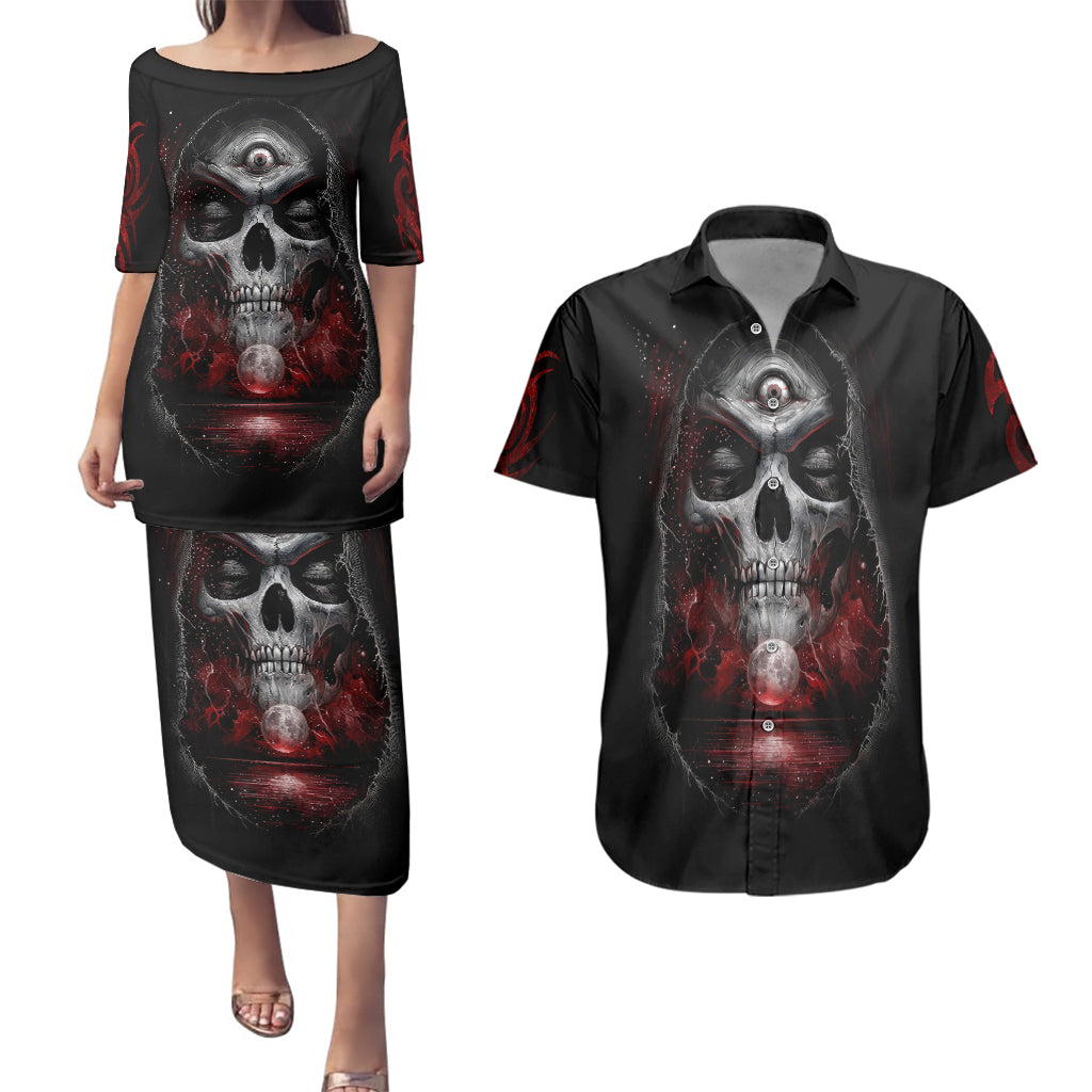 skull-couples-matching-puletasi-dress-and-hawaiian-shirt-prayer-skull