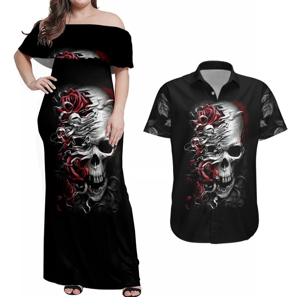 skull-couples-matching-off-shoulder-maxi-dress-and-hawaiian-shirt-three-skull-no-see-evil-rose