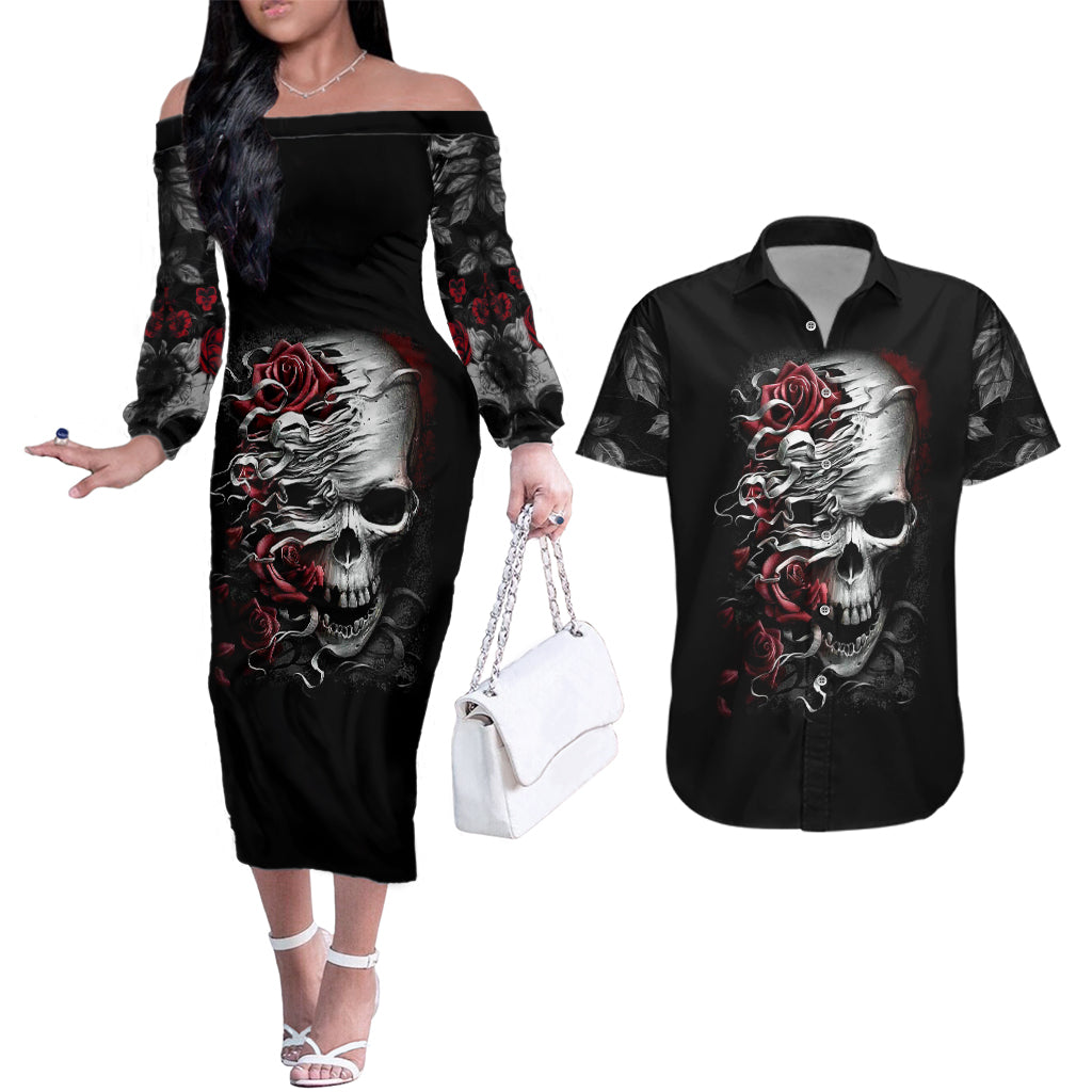 skull-couples-matching-off-the-shoulder-long-sleeve-dress-and-hawaiian-shirt-three-skull-no-see-evil-rose