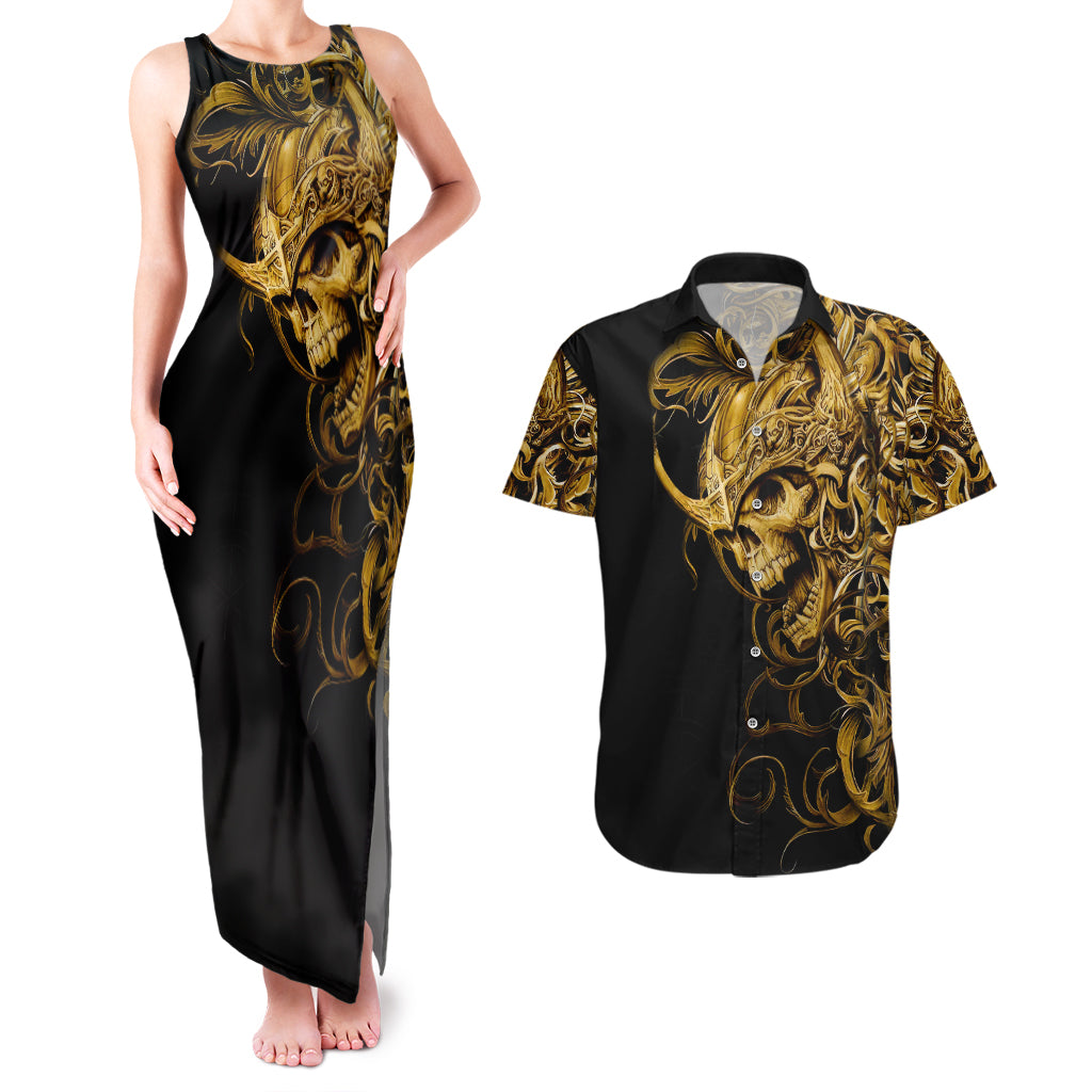 skull-couples-matching-tank-maxi-dress-and-hawaiian-shirt-golden-warrior-royal