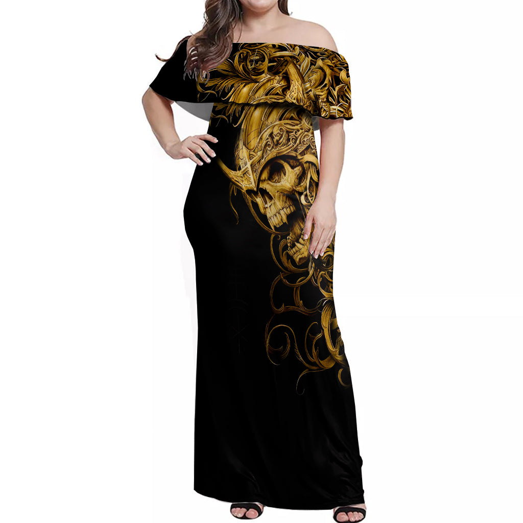 skull-off-shoulder-maxi-dress-golden-warrior-royal