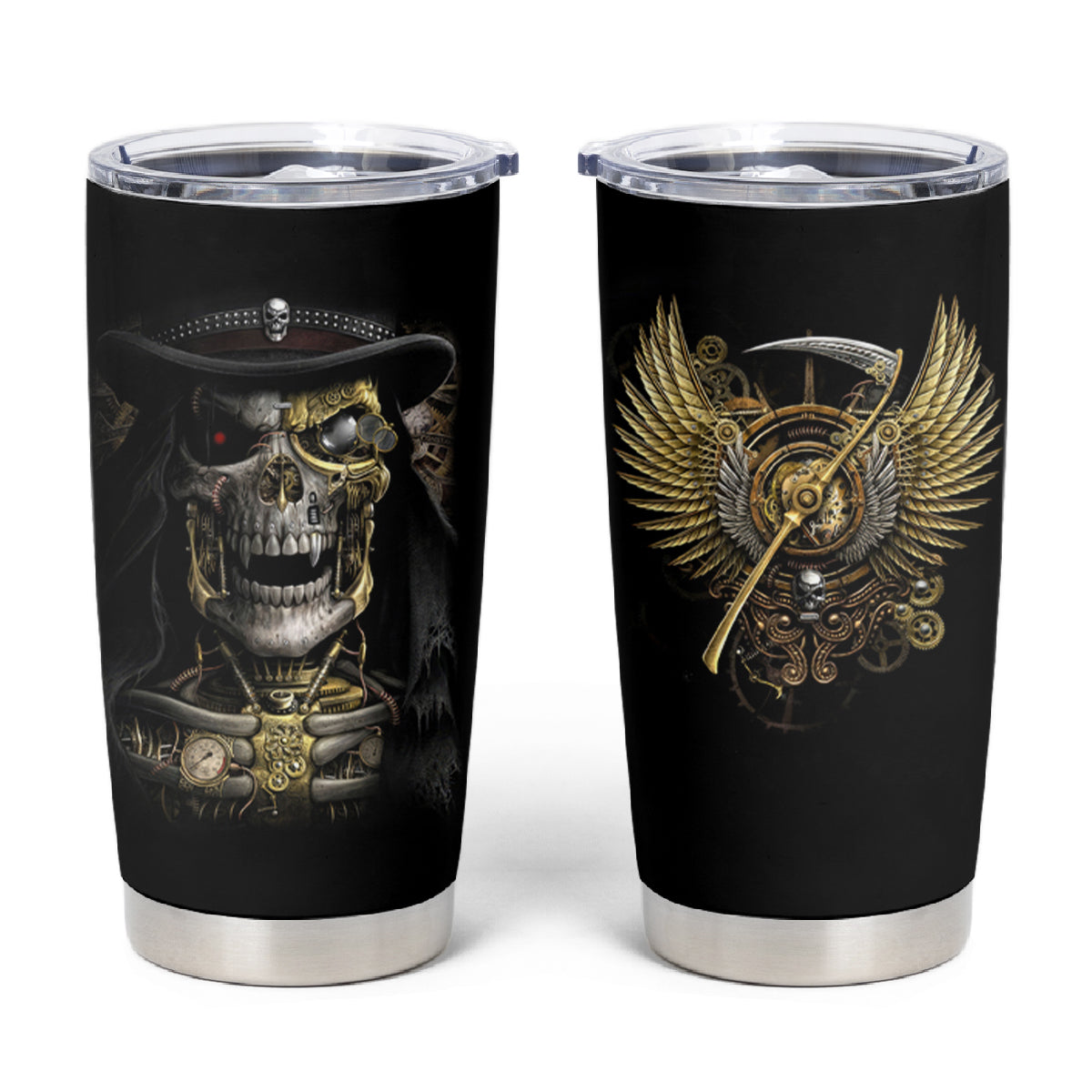 Skull Tumbler Cup Golden Skull Steampunk