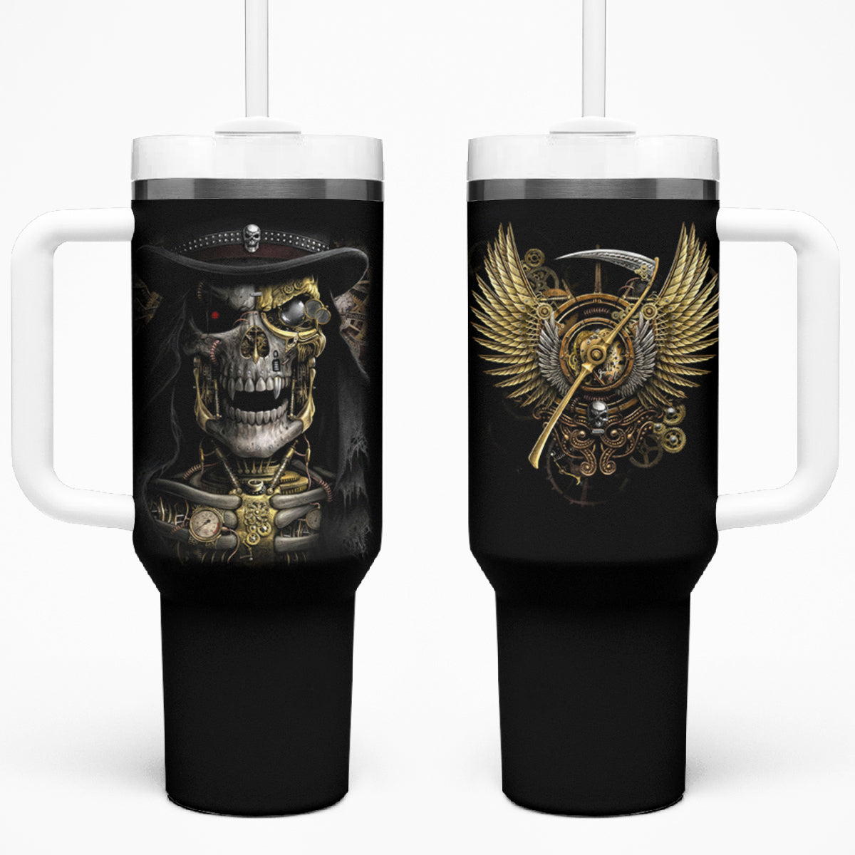 Skull Tumbler With Handle Golden Skull Steampunk