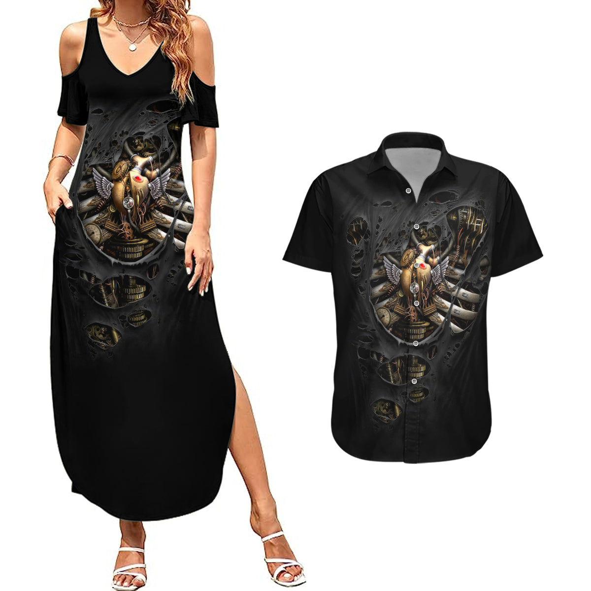 skull-couples-matching-summer-maxi-dress-and-hawaiian-shirt-skeleton-steampunk-heart-inside