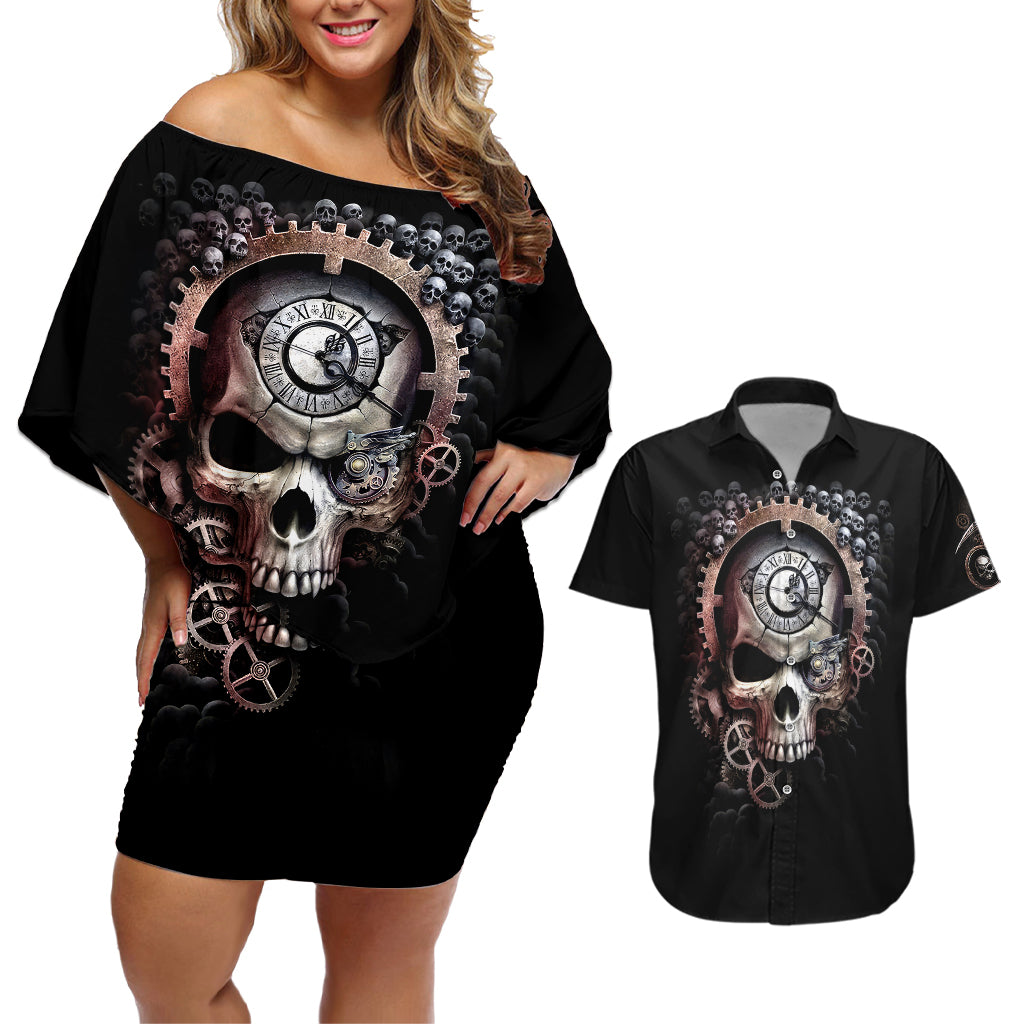 skull-couples-matching-off-shoulder-short-dress-and-hawaiian-shirt-skull-grim-time-reaper