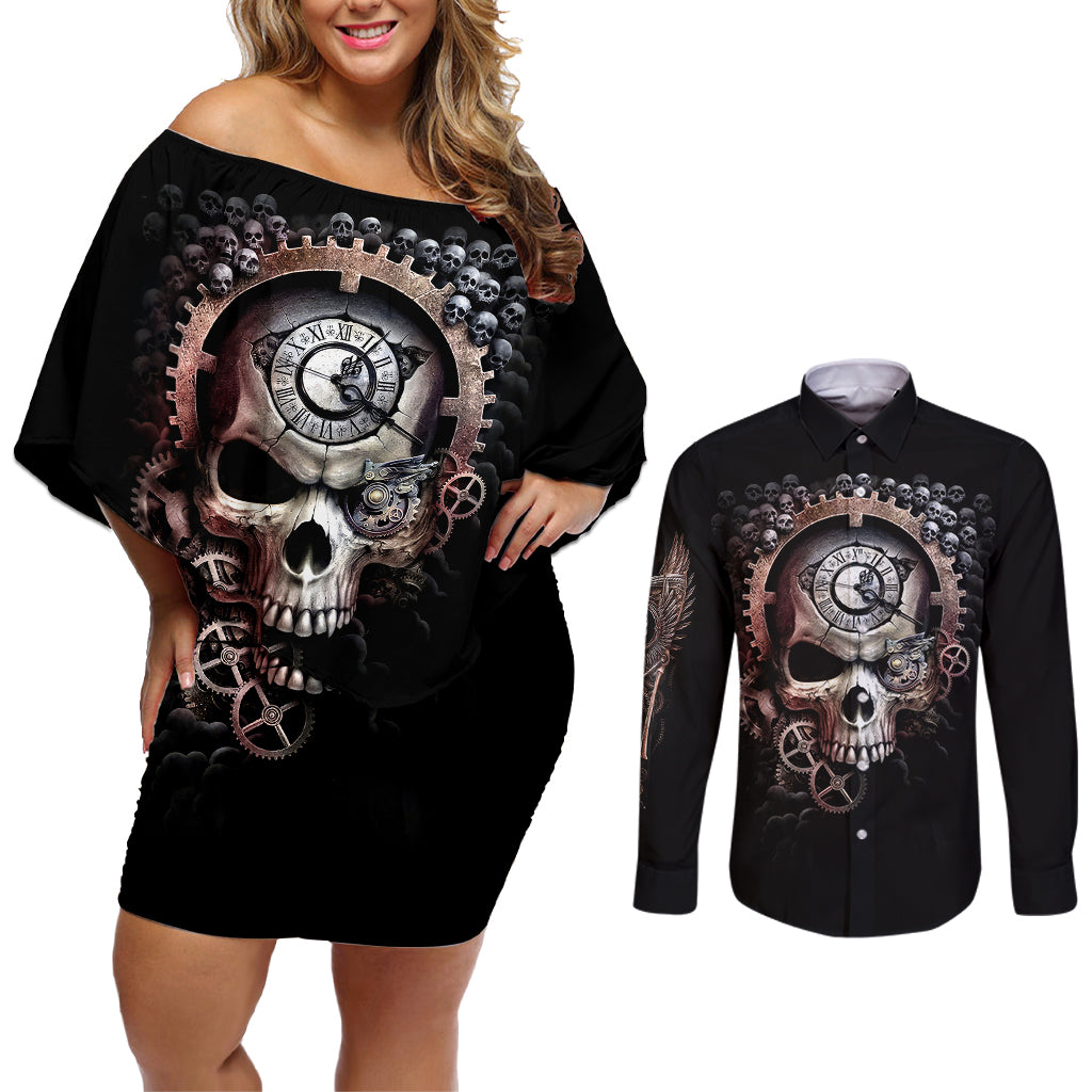 skull-couples-matching-off-shoulder-short-dress-and-long-sleeve-button-shirts-skull-grim-time-reaper