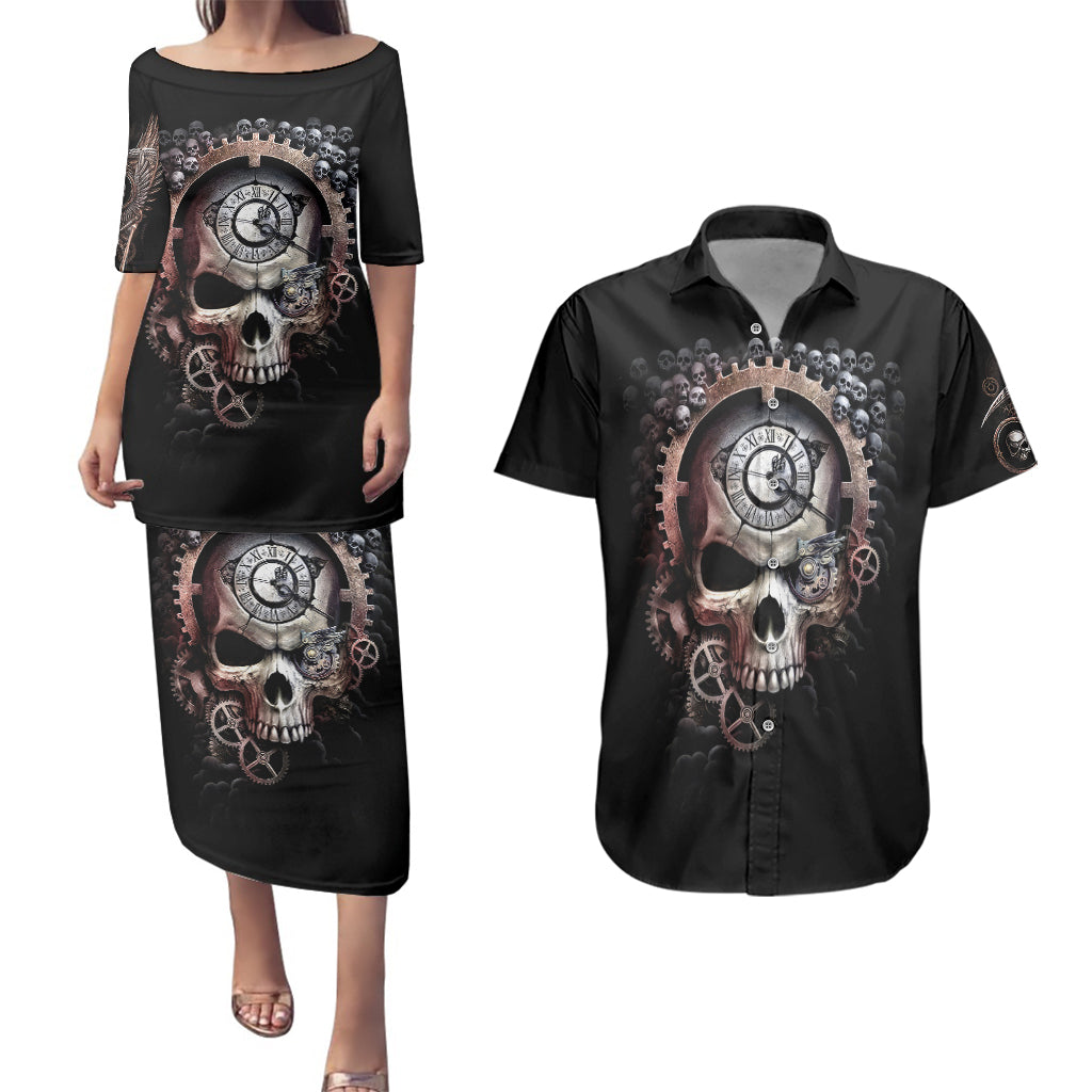 skull-couples-matching-puletasi-dress-and-hawaiian-shirt-skull-grim-time-reaper