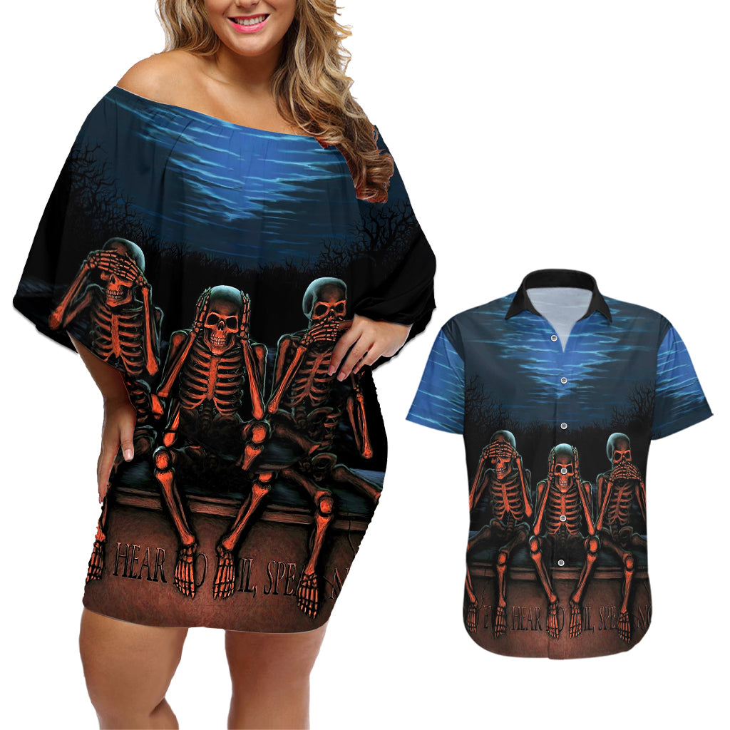 skull-couples-matching-off-shoulder-short-dress-and-hawaiian-shirt-three-skeleton-no-see-no-speak-no-hear