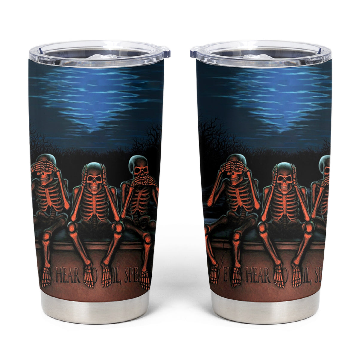 Skull Tumbler Cup Three Skeleton No See No Speak No Hear