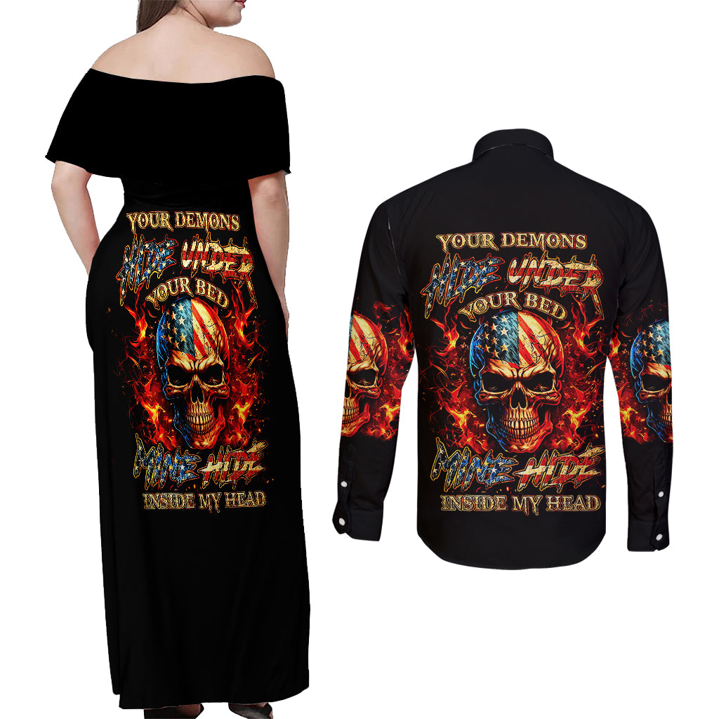 fire-skull-couples-matching-off-shoulder-maxi-dress-and-long-sleeve-button-shirts-my-demon-hide-inside-my-head