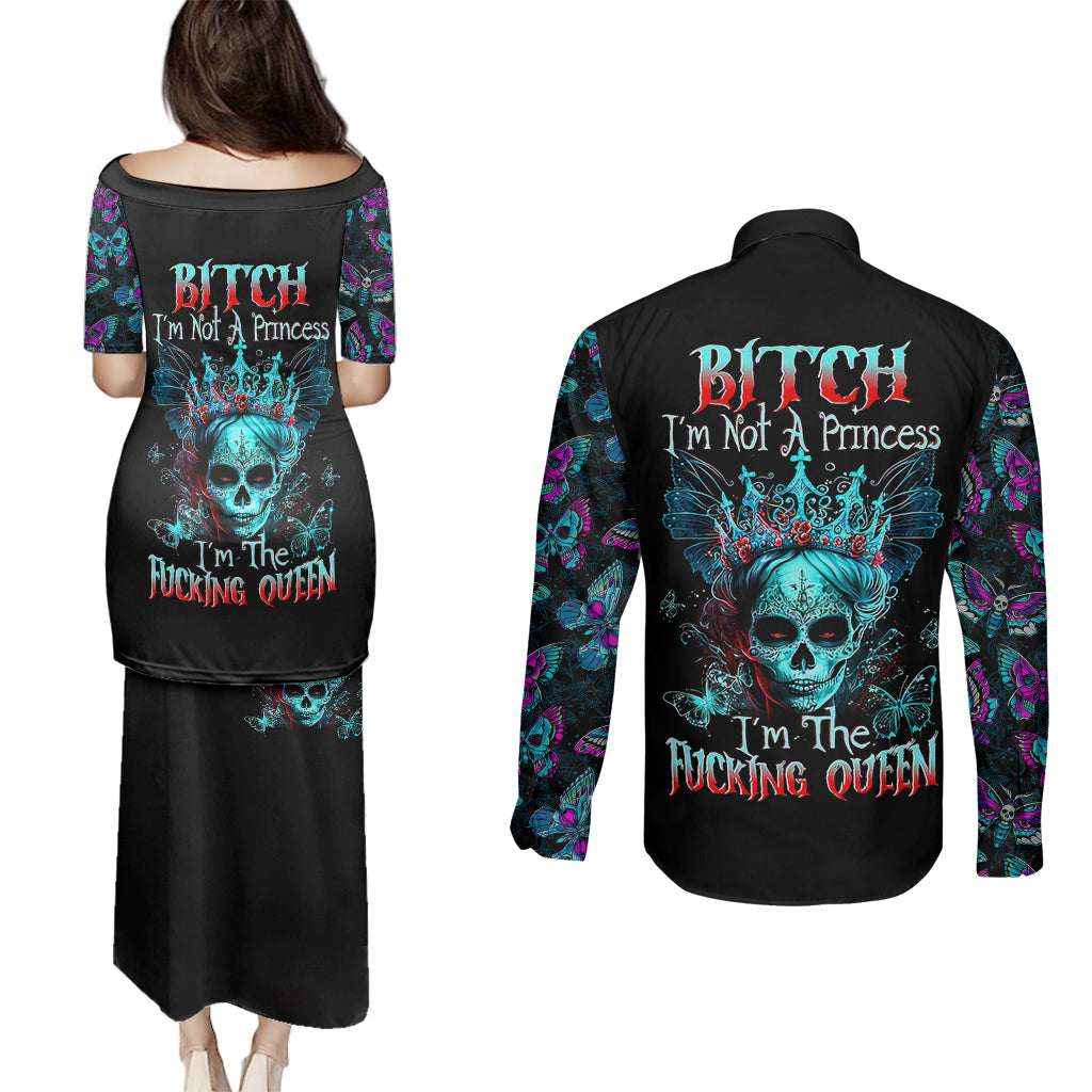 da-de-los-muertos-skull-couples-matching-puletasi-dress-and-long-sleeve-button-shirts-im-not-a-princess-im-the-queen