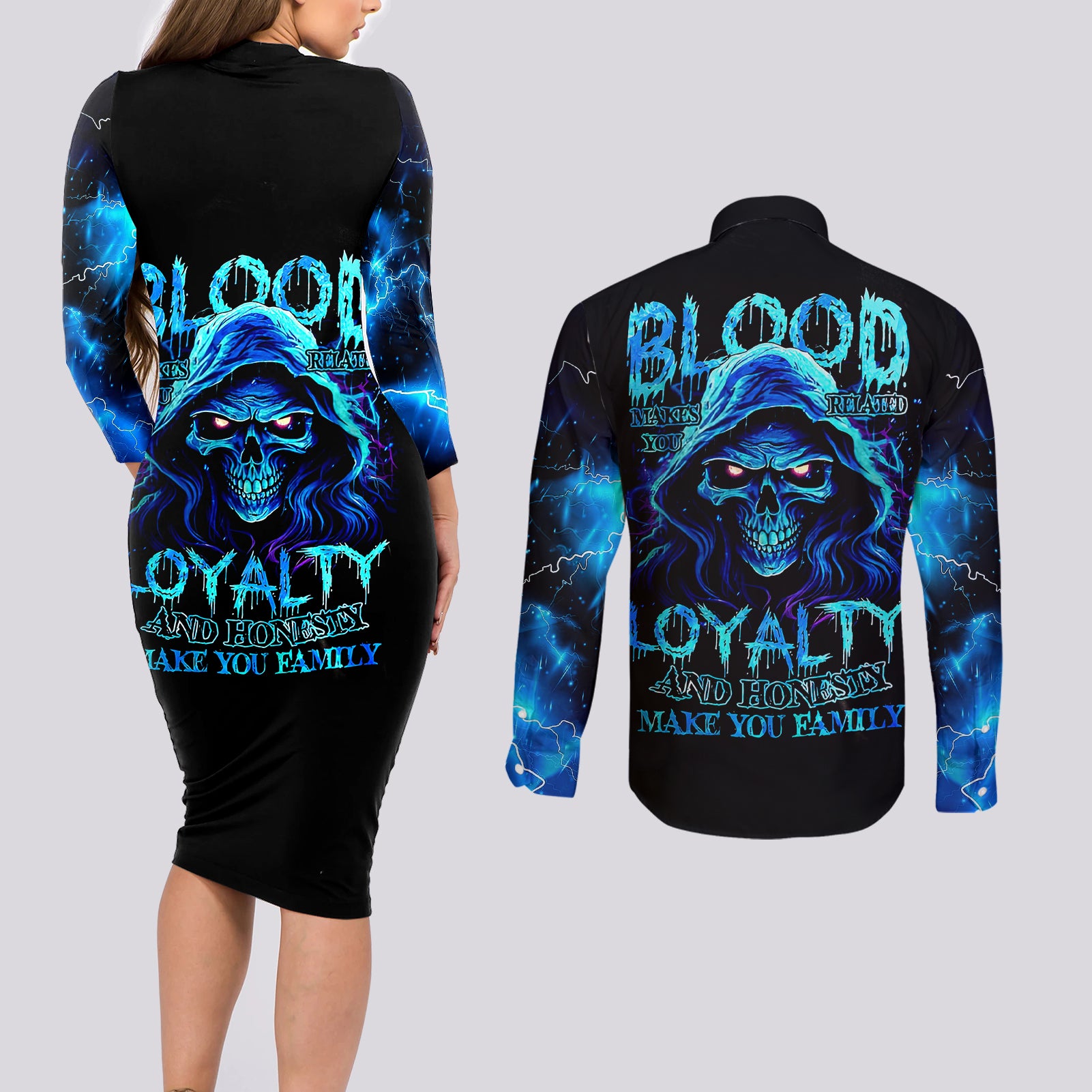 blue-flame-skull-couples-matching-long-sleeve-bodycon-dress-and-long-sleeve-button-shirts-blood-make-you-related