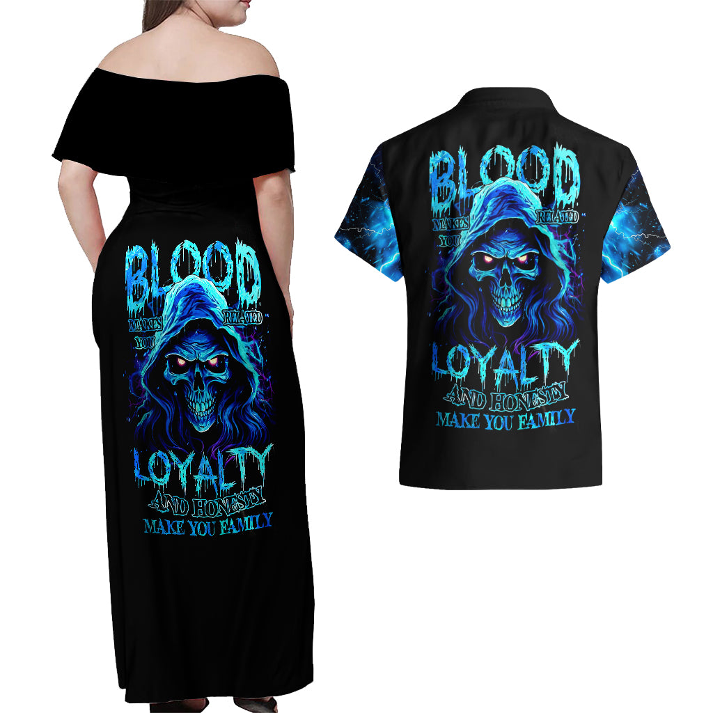 blue-flame-skull-couples-matching-off-shoulder-maxi-dress-and-hawaiian-shirt-blood-make-you-related