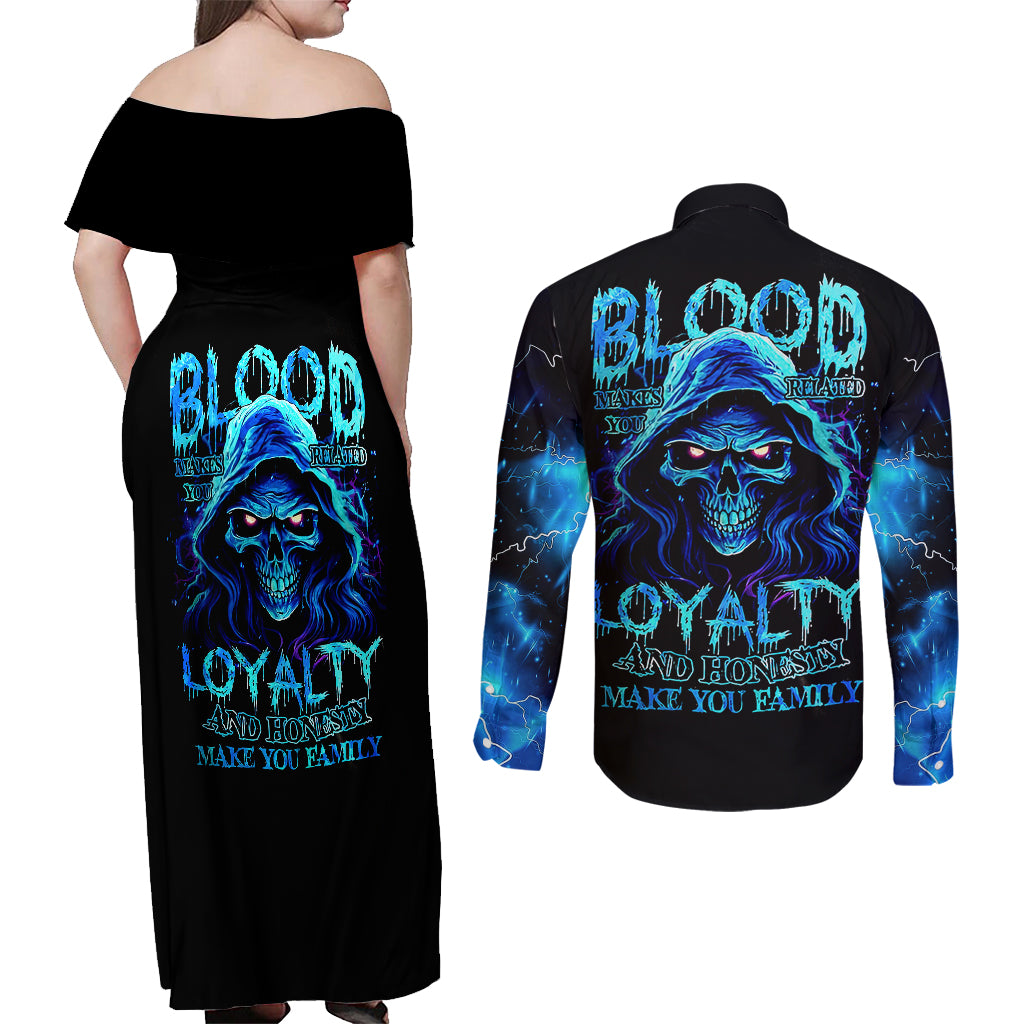 blue-flame-skull-couples-matching-off-shoulder-maxi-dress-and-long-sleeve-button-shirts-blood-make-you-related