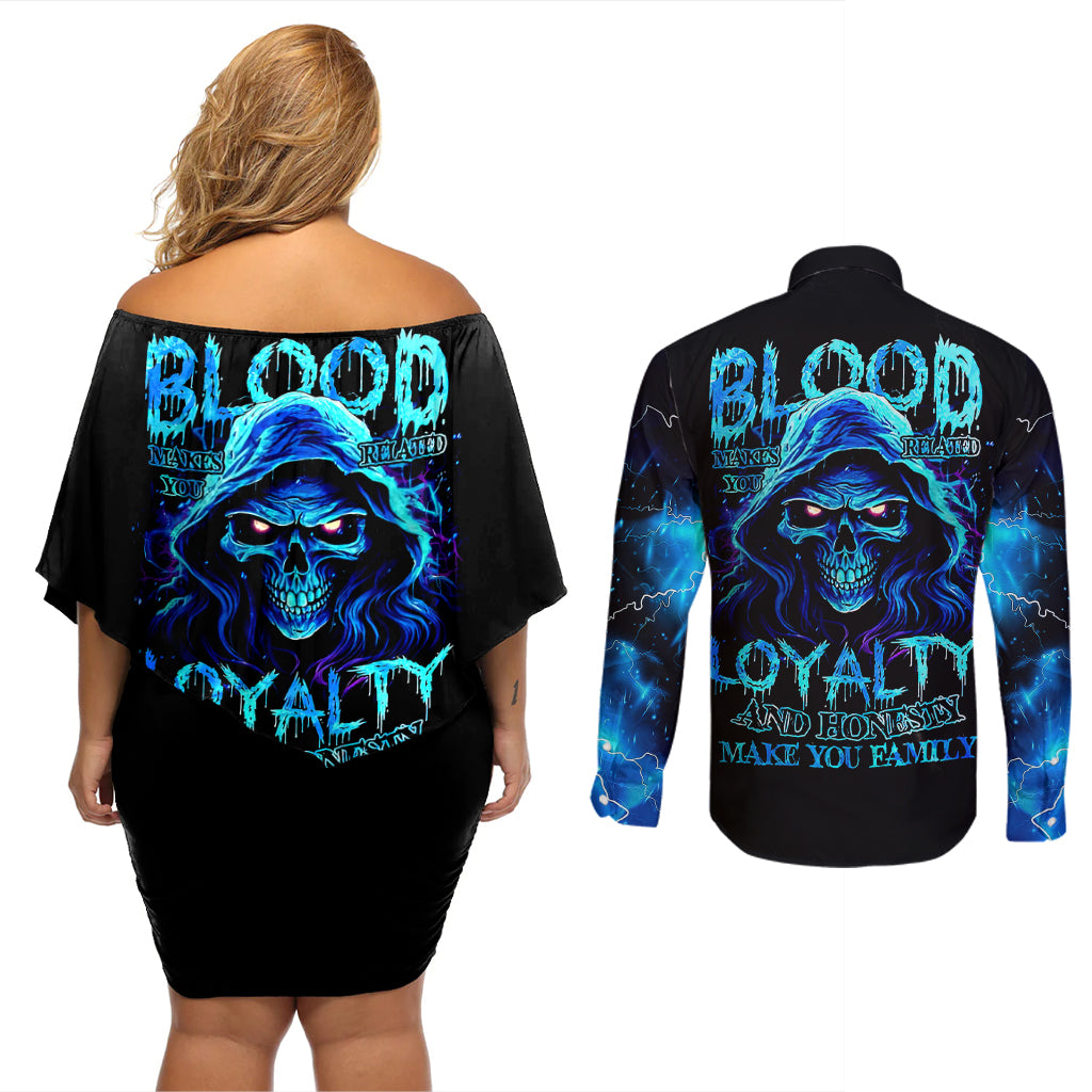 blue-flame-skull-couples-matching-off-shoulder-short-dress-and-long-sleeve-button-shirts-blood-make-you-related