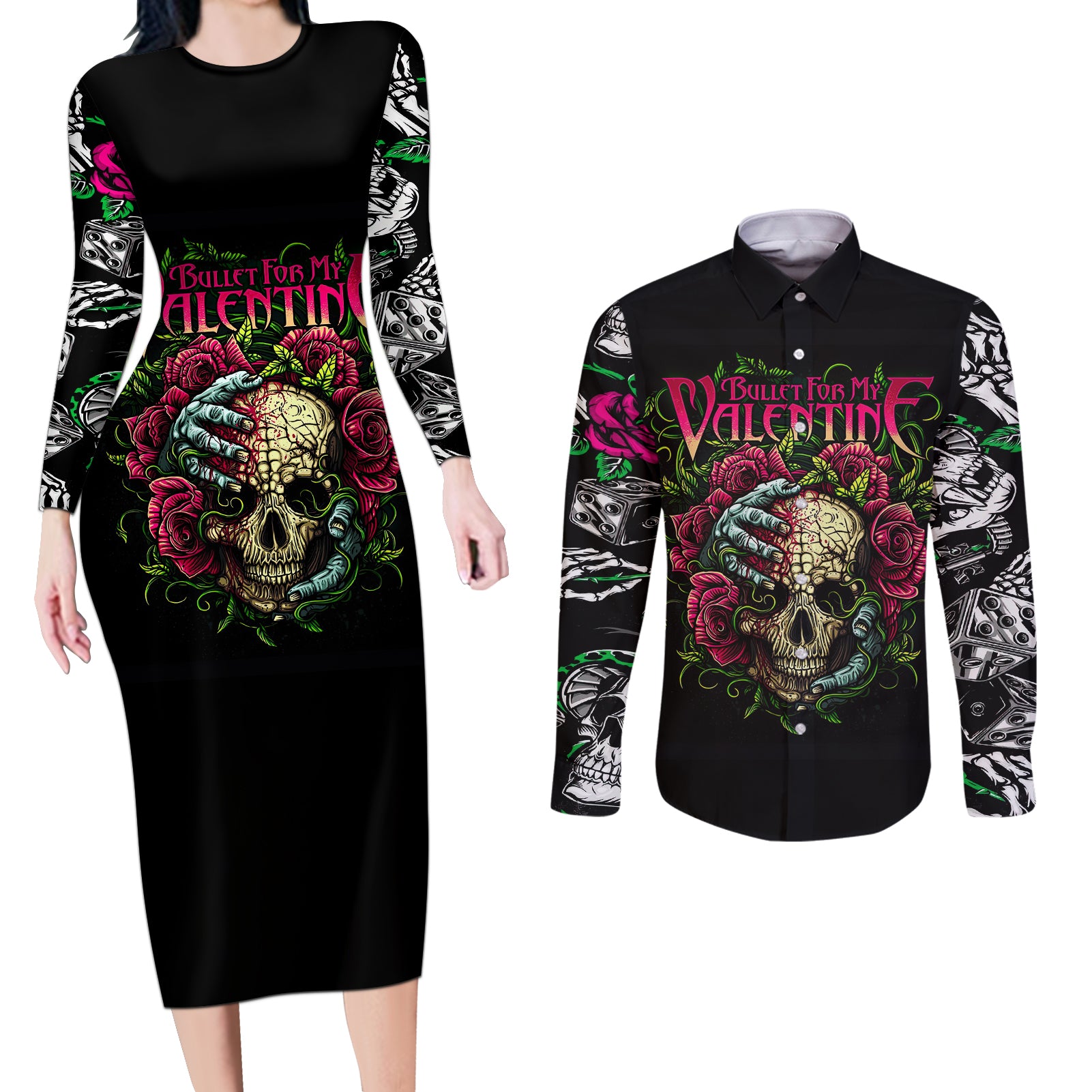 viper-skull-couples-matching-long-sleeve-bodycon-dress-and-long-sleeve-button-shirts-bullet-for-my-valentine