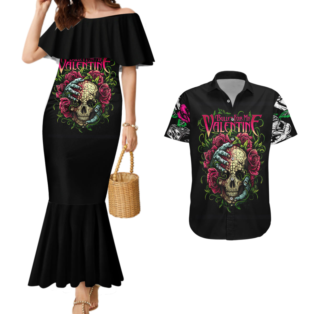 viper-skull-couples-matching-mermaid-dress-and-hawaiian-shirt-bullet-for-my-valentine