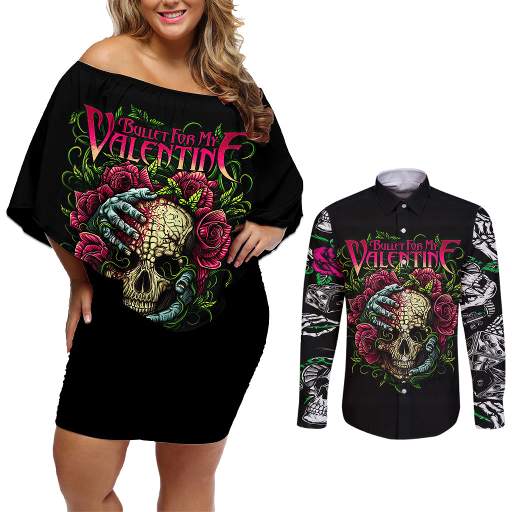 viper-skull-couples-matching-off-shoulder-short-dress-and-long-sleeve-button-shirts-bullet-for-my-valentine