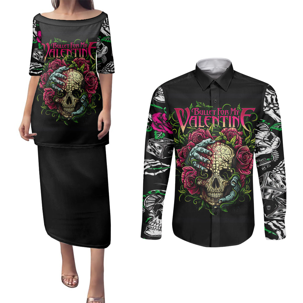 viper-skull-couples-matching-puletasi-dress-and-long-sleeve-button-shirts-bullet-for-my-valentine