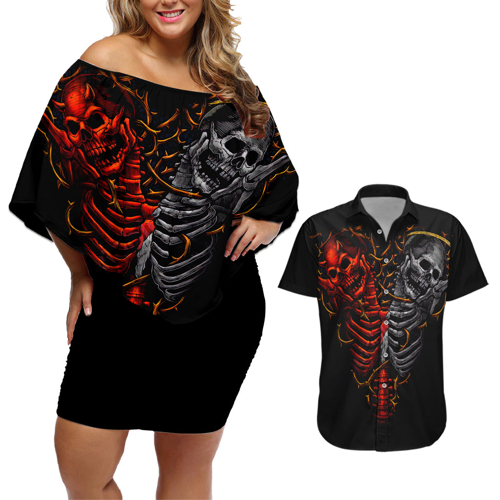 skull-couples-matching-off-shoulder-short-dress-and-hawaiian-shirt-devil-and-angel-twin-skull