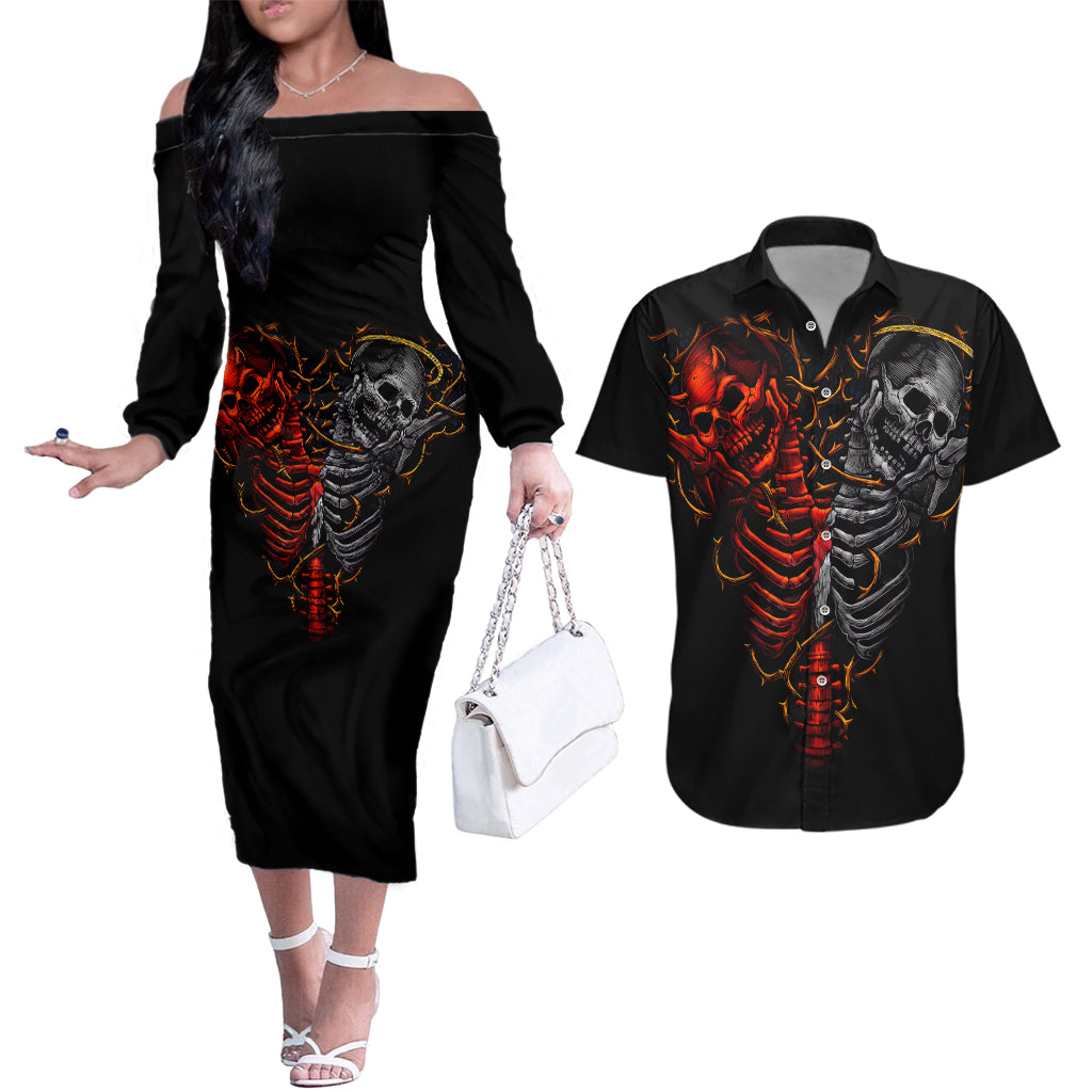 skull-couples-matching-off-the-shoulder-long-sleeve-dress-and-hawaiian-shirt-devil-and-angel-twin-skull