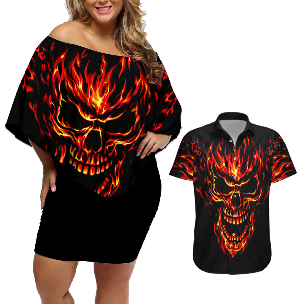 flame-skull-couples-matching-off-shoulder-short-dress-and-hawaiian-shirt-skull-face-inside-me