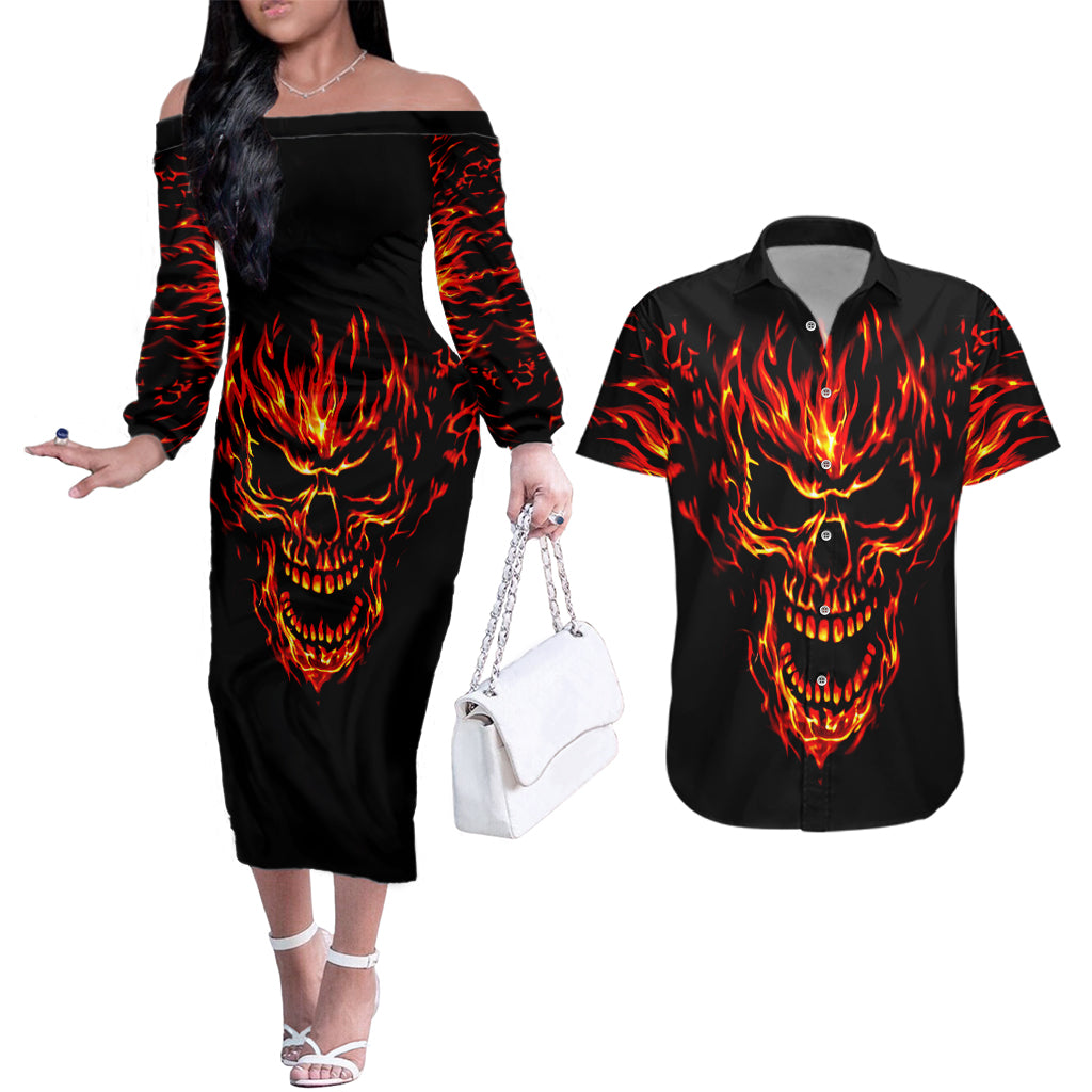 flame-skull-couples-matching-off-the-shoulder-long-sleeve-dress-and-hawaiian-shirt-skull-face-inside-me