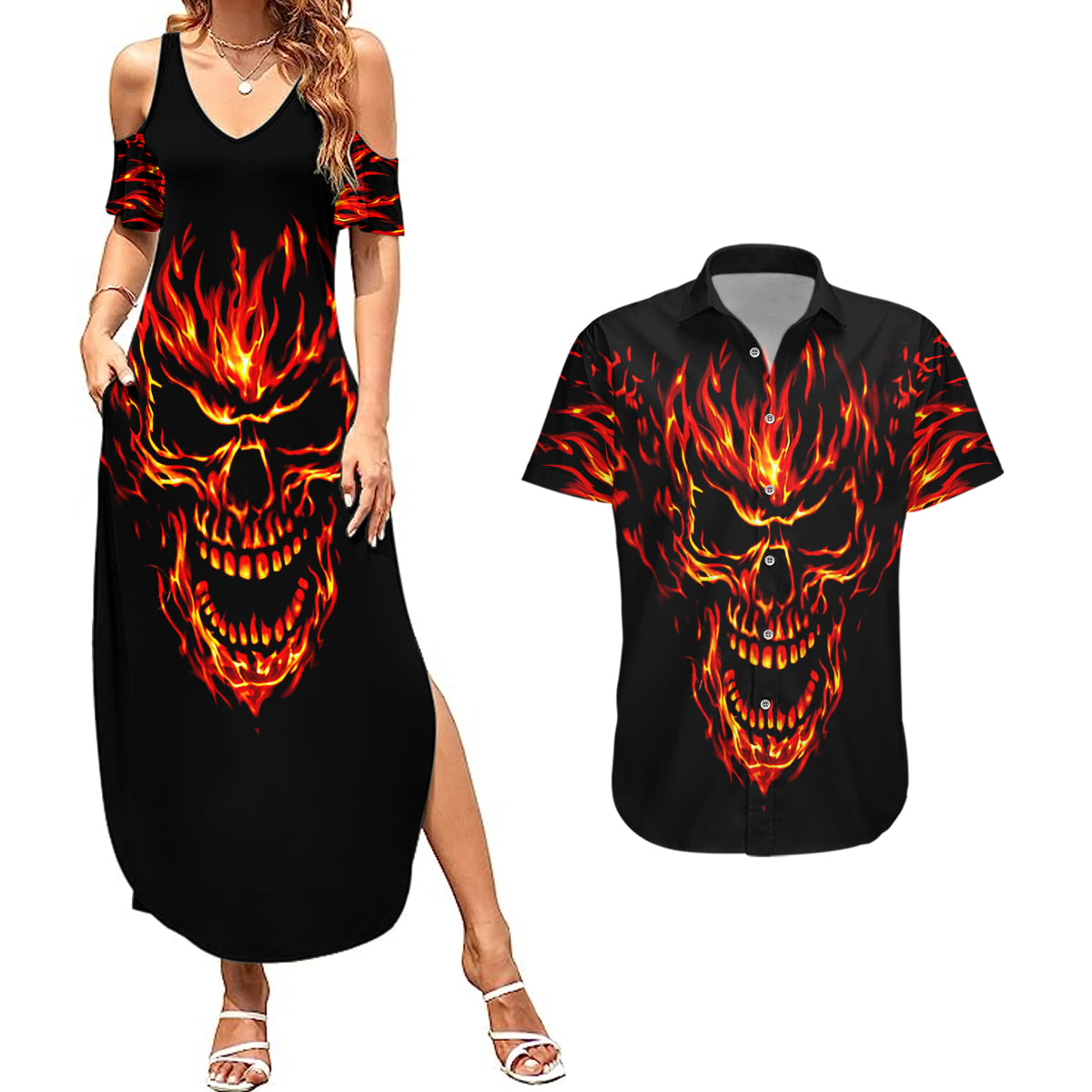 flame-skull-couples-matching-summer-maxi-dress-and-hawaiian-shirt-skull-face-inside-me