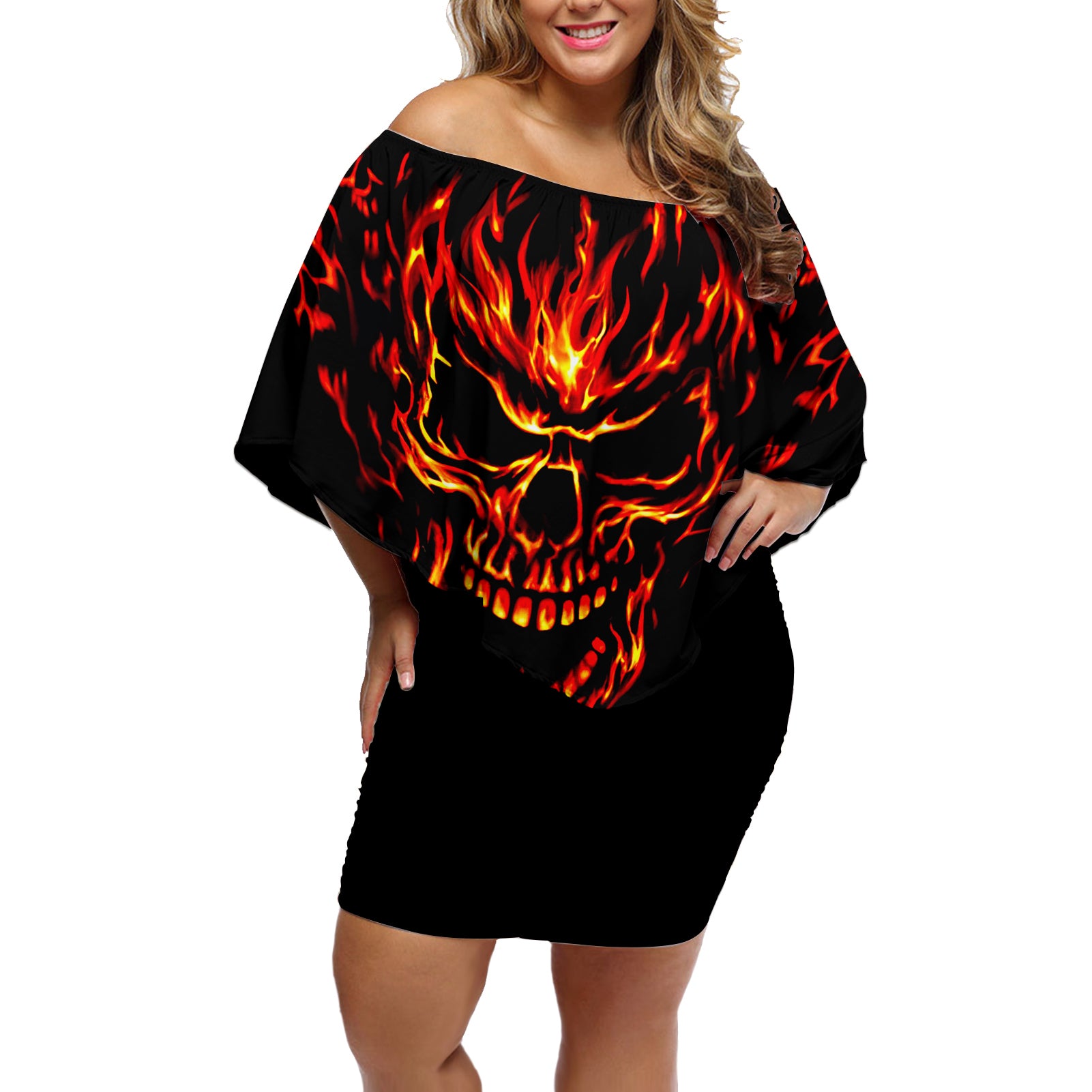 flame-skull-off-shoulder-short-dress-skull-face-inside-me