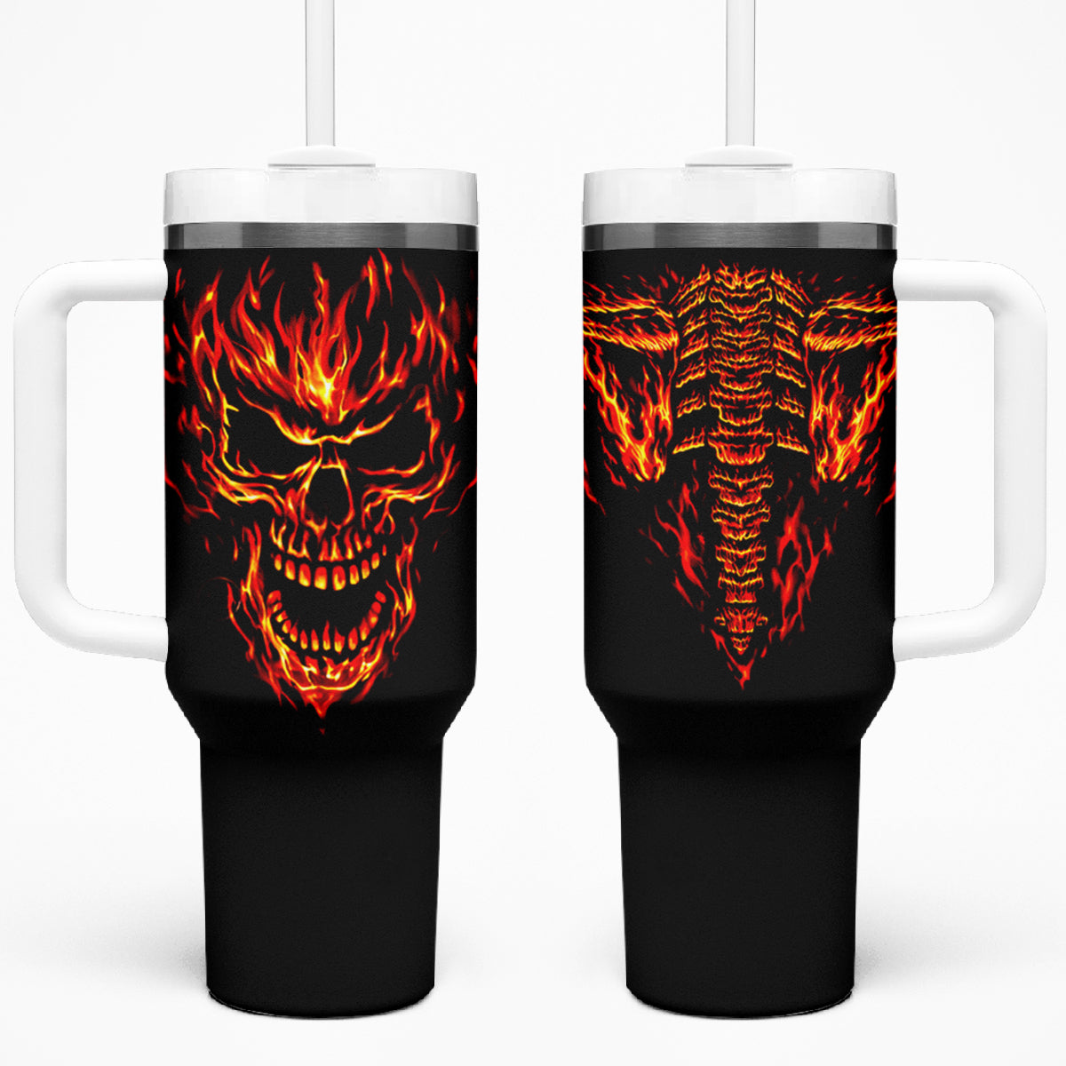 Flame Skull Tumbler With Handle SKull Face Inside Me