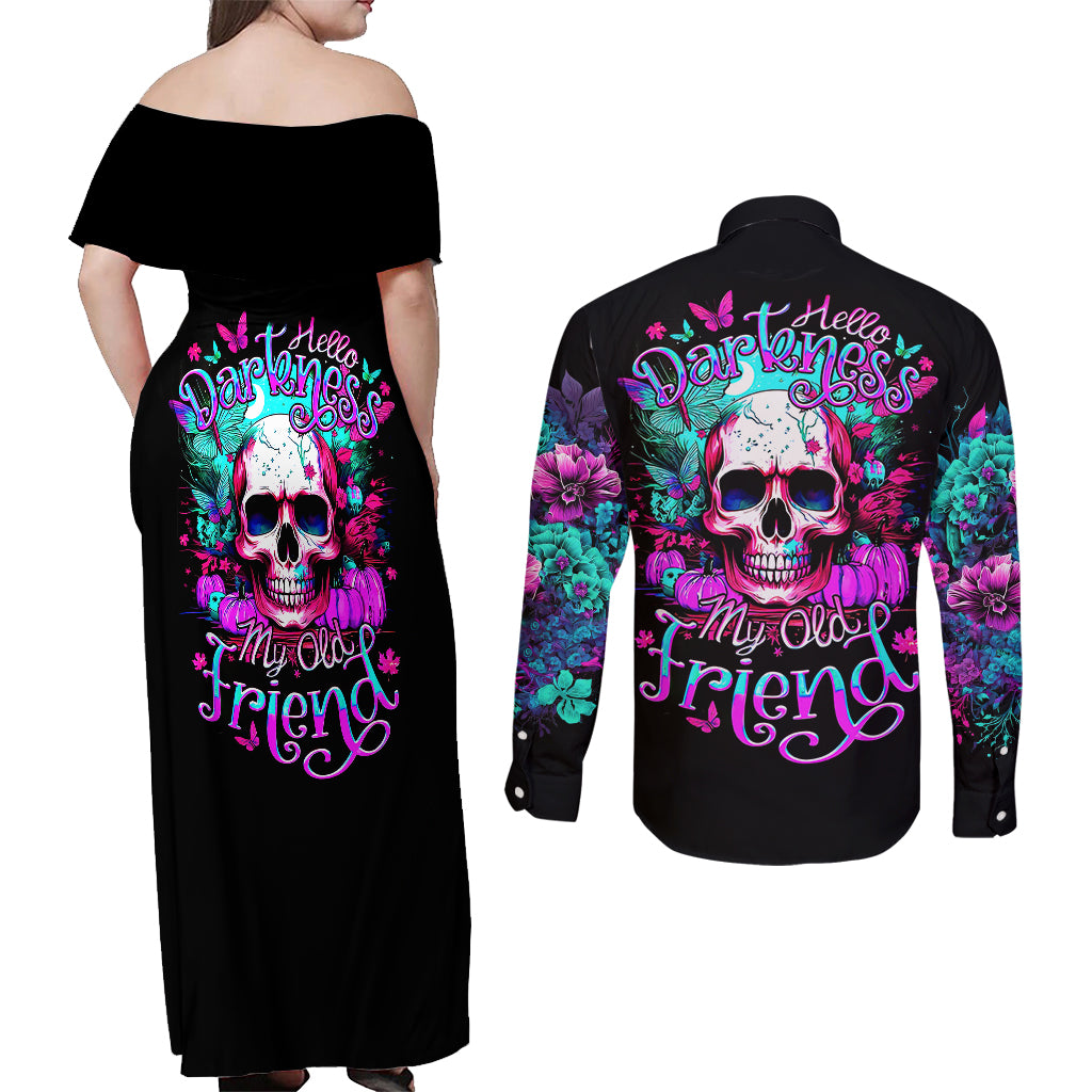 skull-couples-matching-off-shoulder-maxi-dress-and-long-sleeve-button-shirts-hello-darkness-my-old-friend-pinky