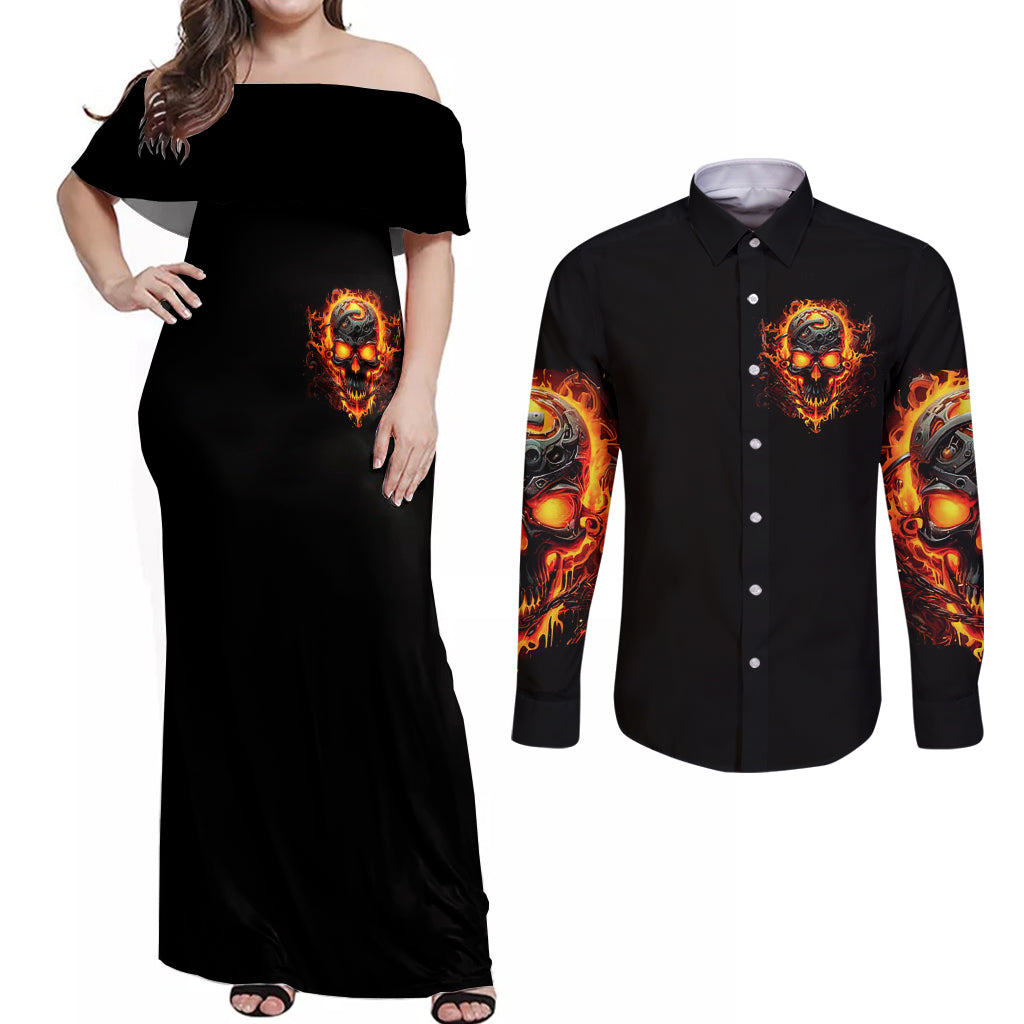 flame-skull-couples-matching-off-shoulder-maxi-dress-and-long-sleeve-button-shirts-i-can-fix-stupid-but-that-hurt