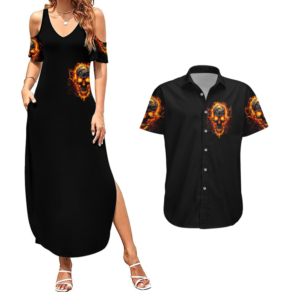 flame-skull-couples-matching-summer-maxi-dress-and-hawaiian-shirt-i-can-fix-stupid-but-that-hurt