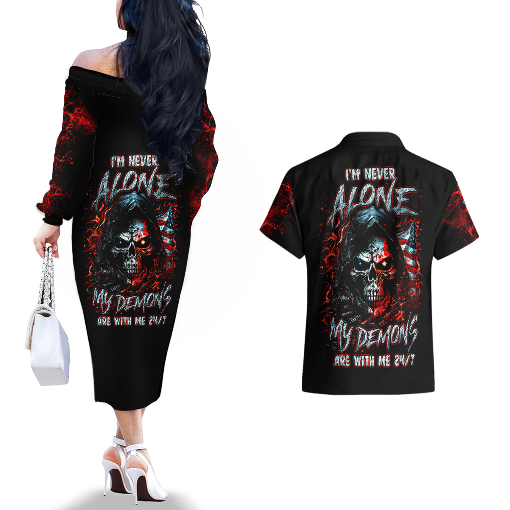 blood-skull-couples-matching-off-the-shoulder-long-sleeve-dress-and-hawaiian-shirt-i-never-alone-my-demon-with-me-247