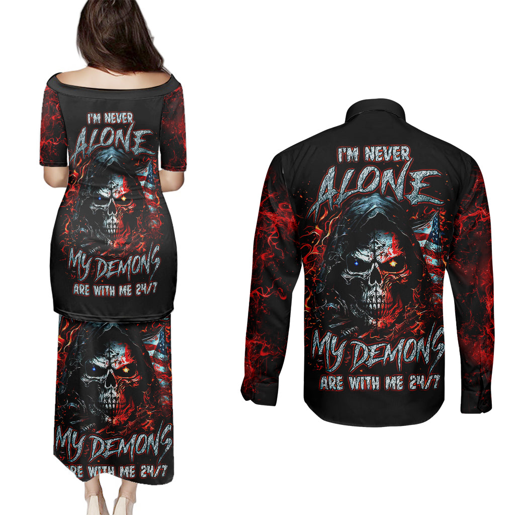 blood-skull-couples-matching-puletasi-dress-and-long-sleeve-button-shirts-i-never-alone-my-demon-with-me-247