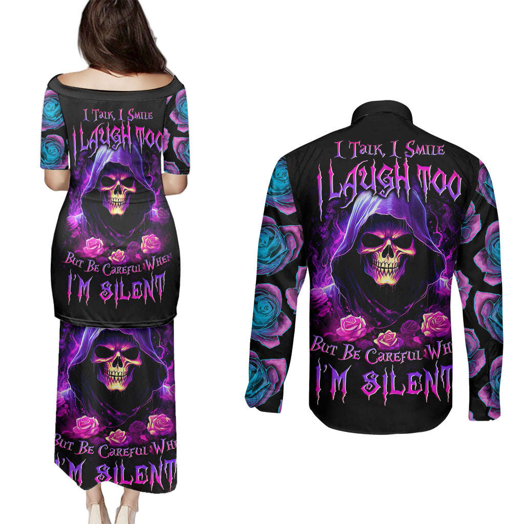 purple-skull-couples-matching-puletasi-dress-and-long-sleeve-button-shirts-i-talk-i-smile-but-be-carefull-when-i-silent