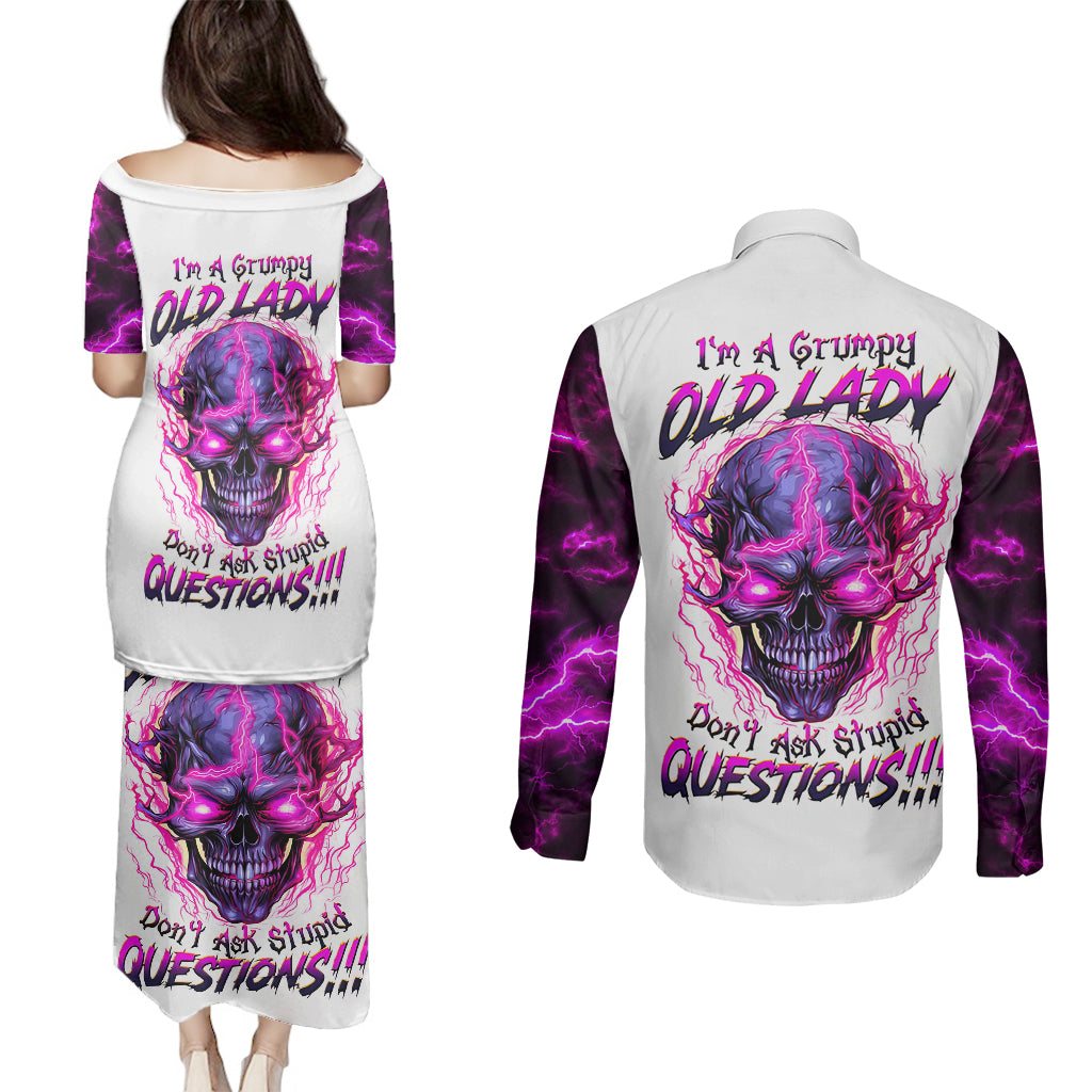 lighting-skull-couples-matching-puletasi-dress-and-long-sleeve-button-shirts-im-a-grumpy-old-lady-dont-ask-stupid