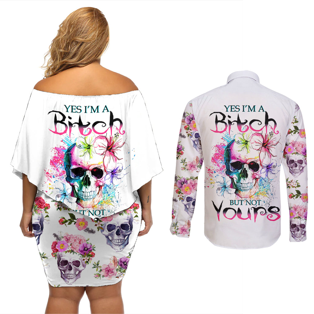 watercolor-skull-couples-matching-off-shoulder-short-dress-and-long-sleeve-button-shirts-yes-im-bitch-but-not-your