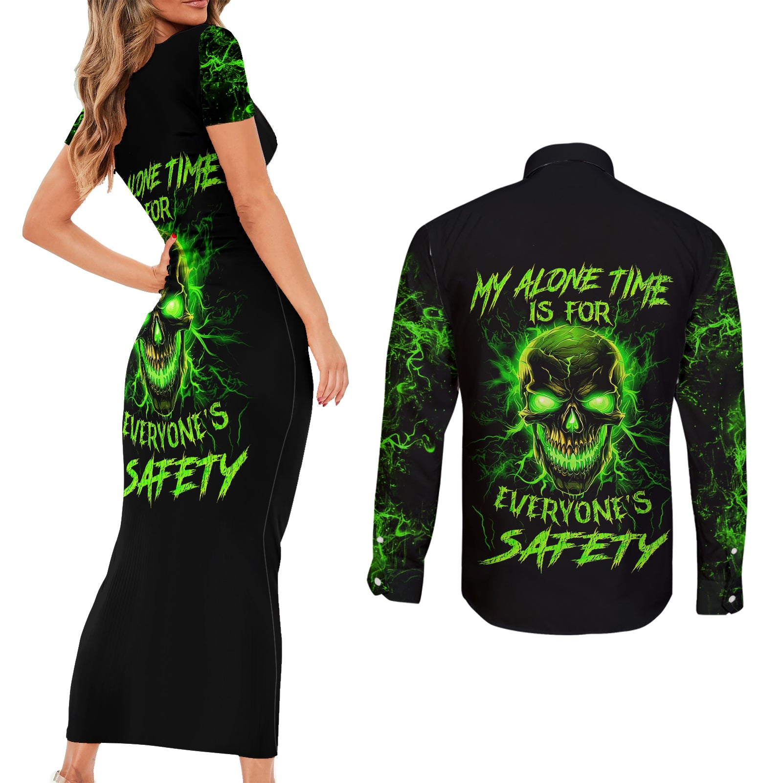 flame-skull-couples-matching-short-sleeve-bodycon-dress-and-long-sleeve-button-shirts-my-alone-time-is-for-everyone-safe