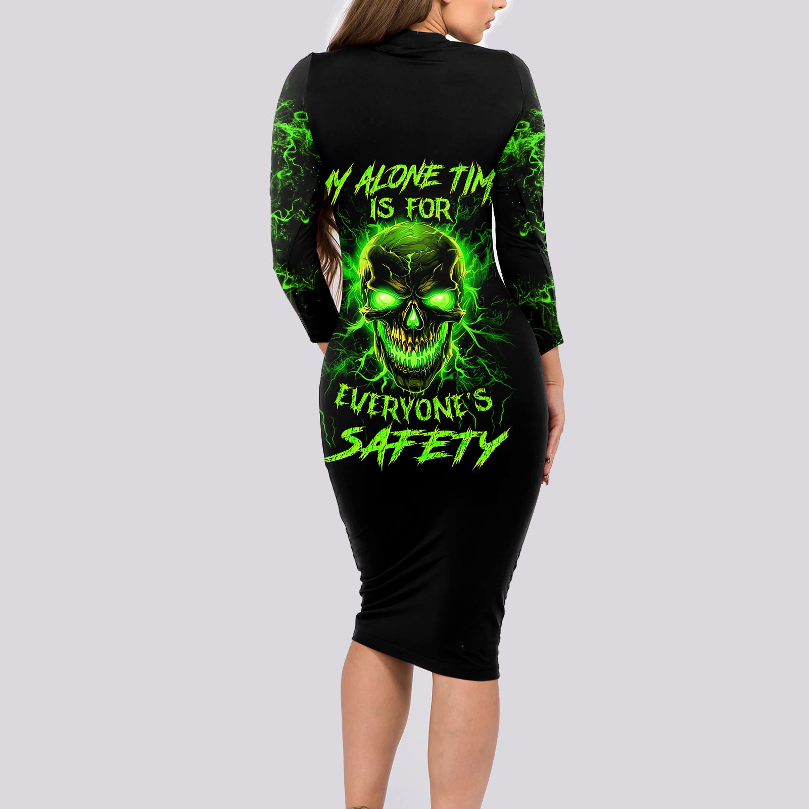 flame-skull-long-sleeve-bodycon-dress-my-alone-time-is-for-everyone-safe