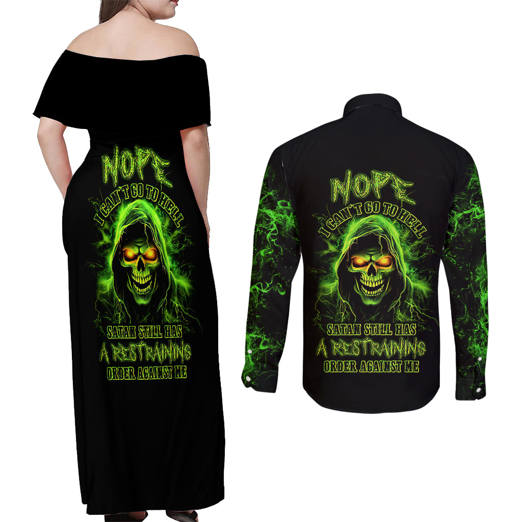 thunder-skull-couples-matching-off-shoulder-maxi-dress-and-long-sleeve-button-shirts-satan-still-has-a-restrainning-order-against-me