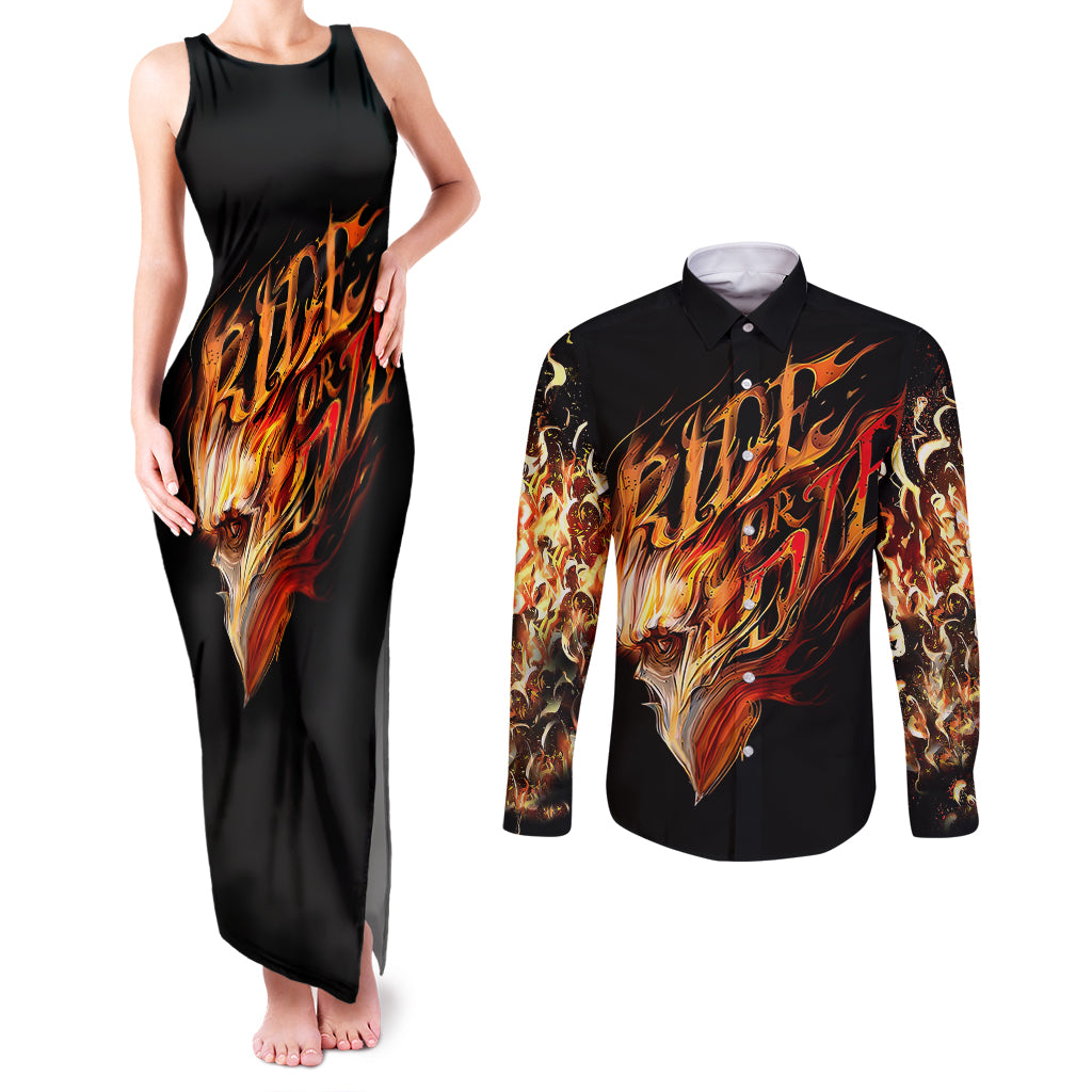 fire-skull-couples-matching-tank-maxi-dress-and-long-sleeve-button-shirts-flame-skull-ride-or-die